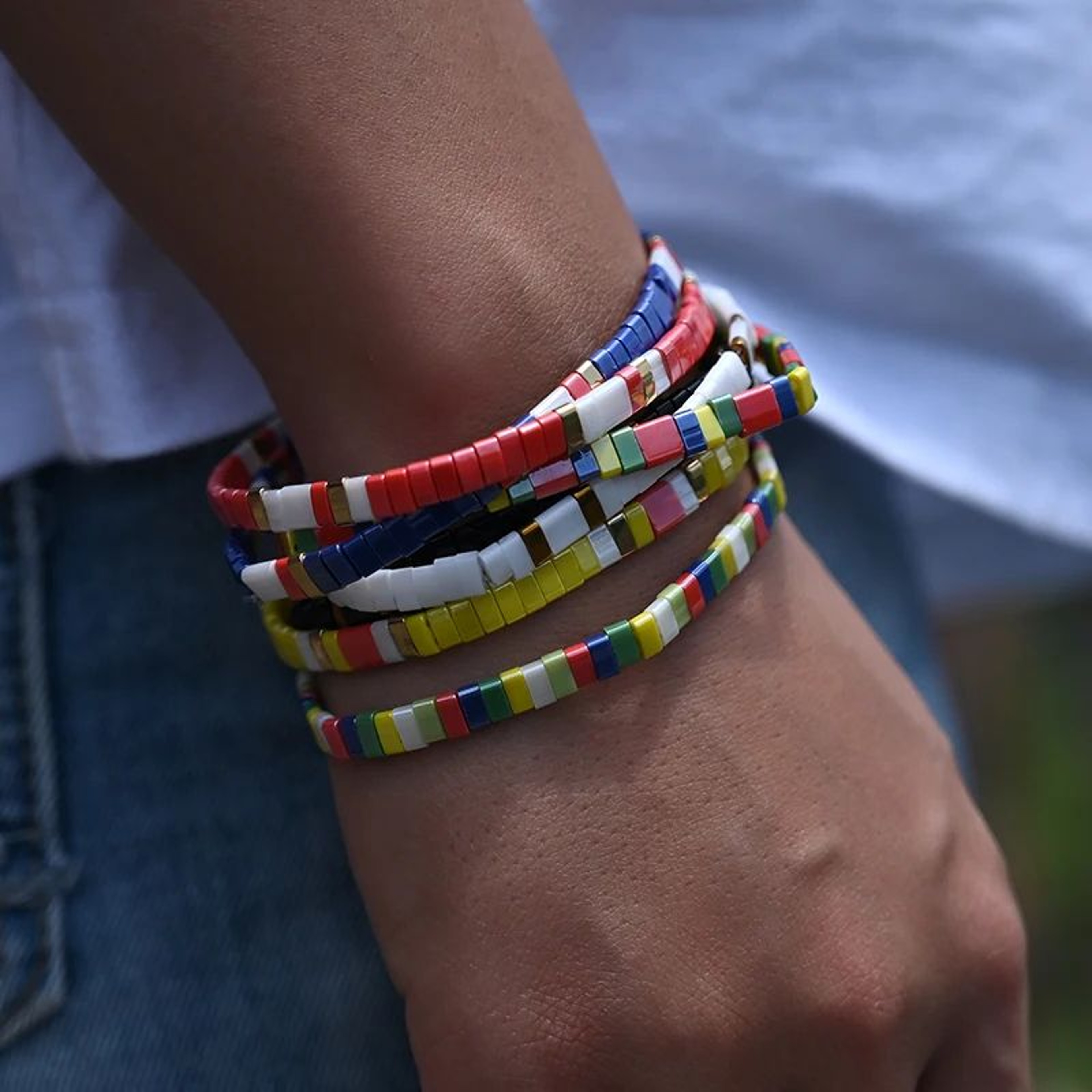Handmade Tila Glass Bead Bracelet  Colorful Elastic Friendship Bracelet For Women  Girls 1