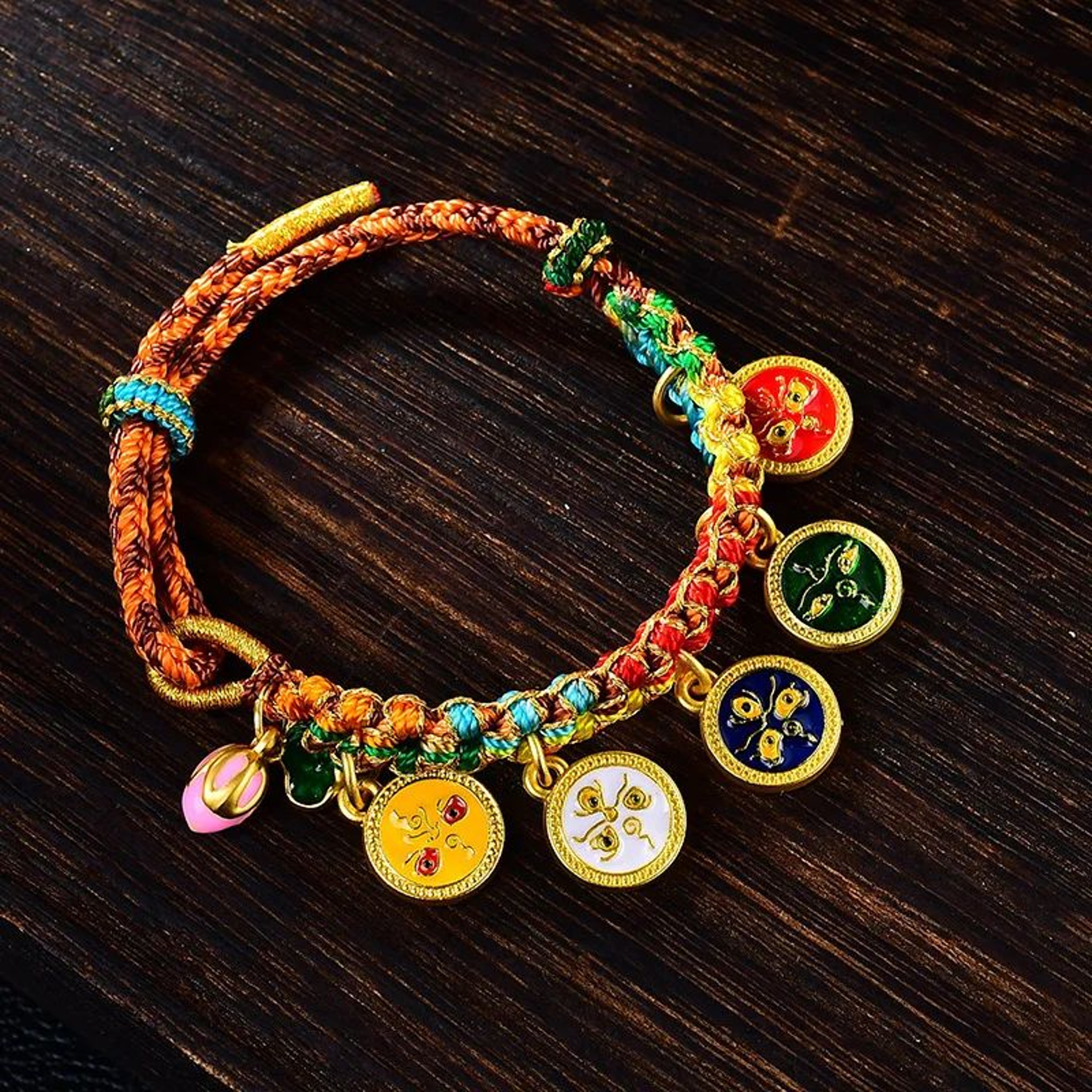 Handmade Tibetan Peach Knot Bracelet  Adjustable Woven God Of Wealth Cotton Thread Lucky Bracelet 7