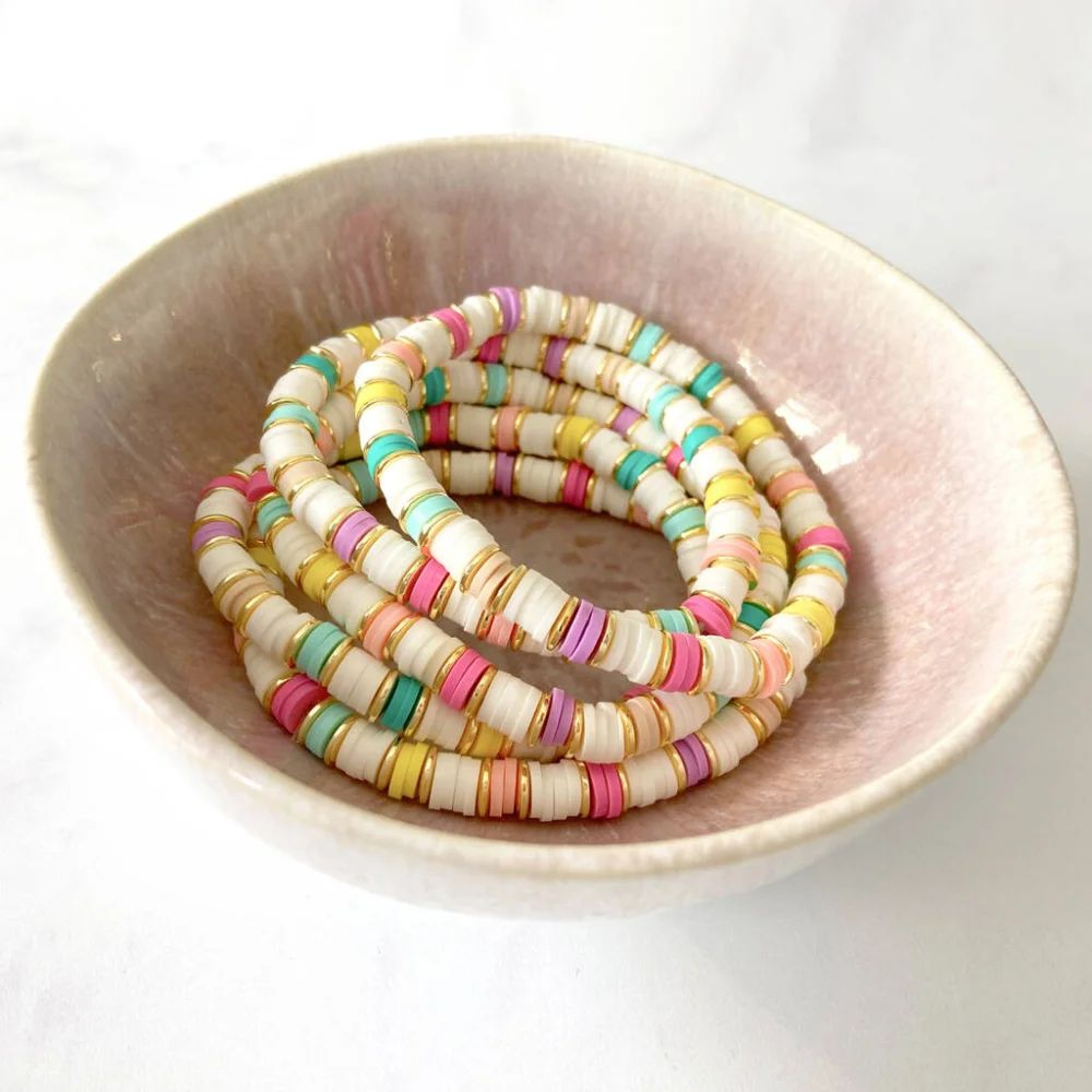 HERLOOK Colorful Heishi Beaded Bracelet  Boho Stretch Surf Bracelet With GoldPlated Spacer Beads Fo
