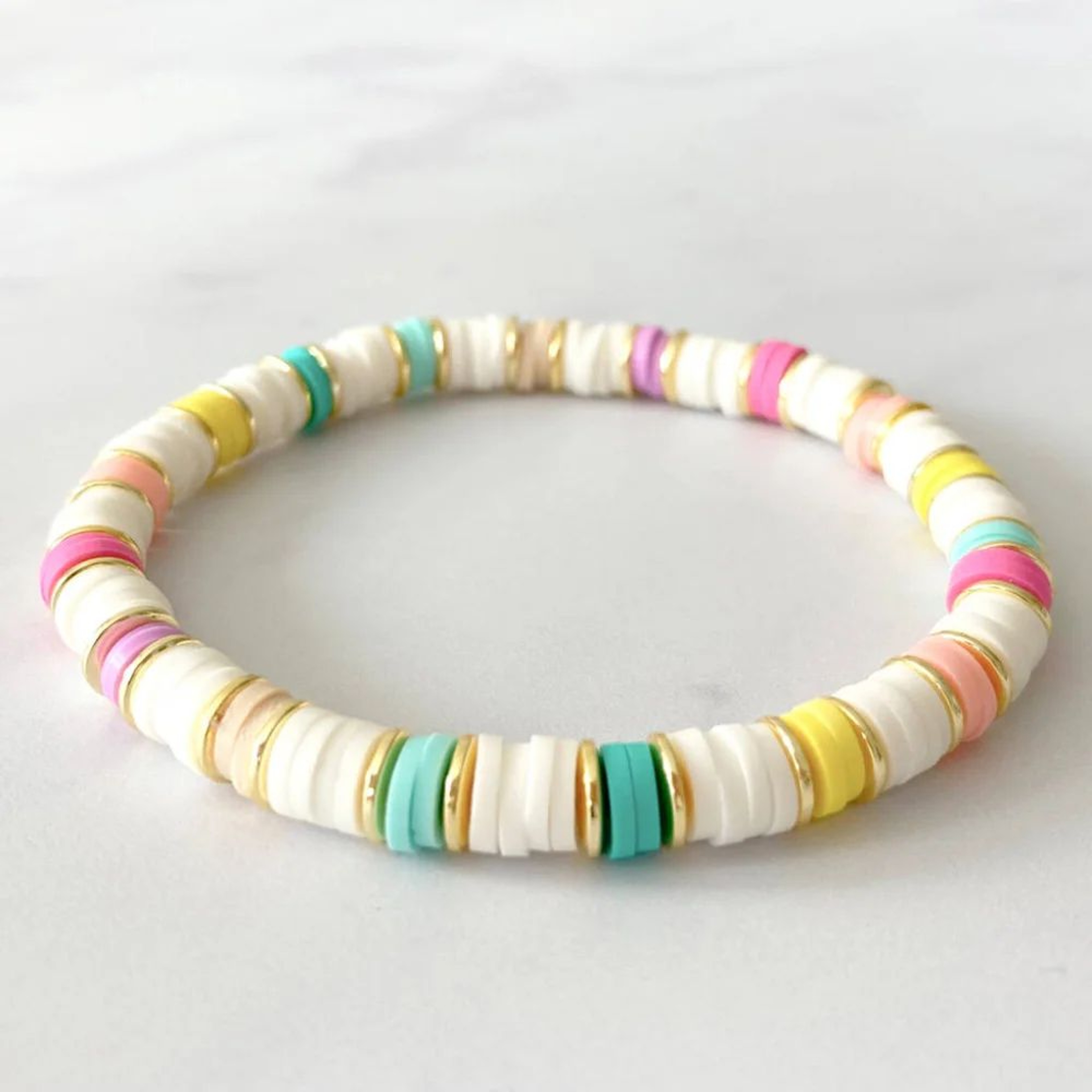 HERLOOK Colorful Heishi Beaded Bracelet  Boho Stretch Surf Bracelet With GoldPlated Spacer Beads Fo