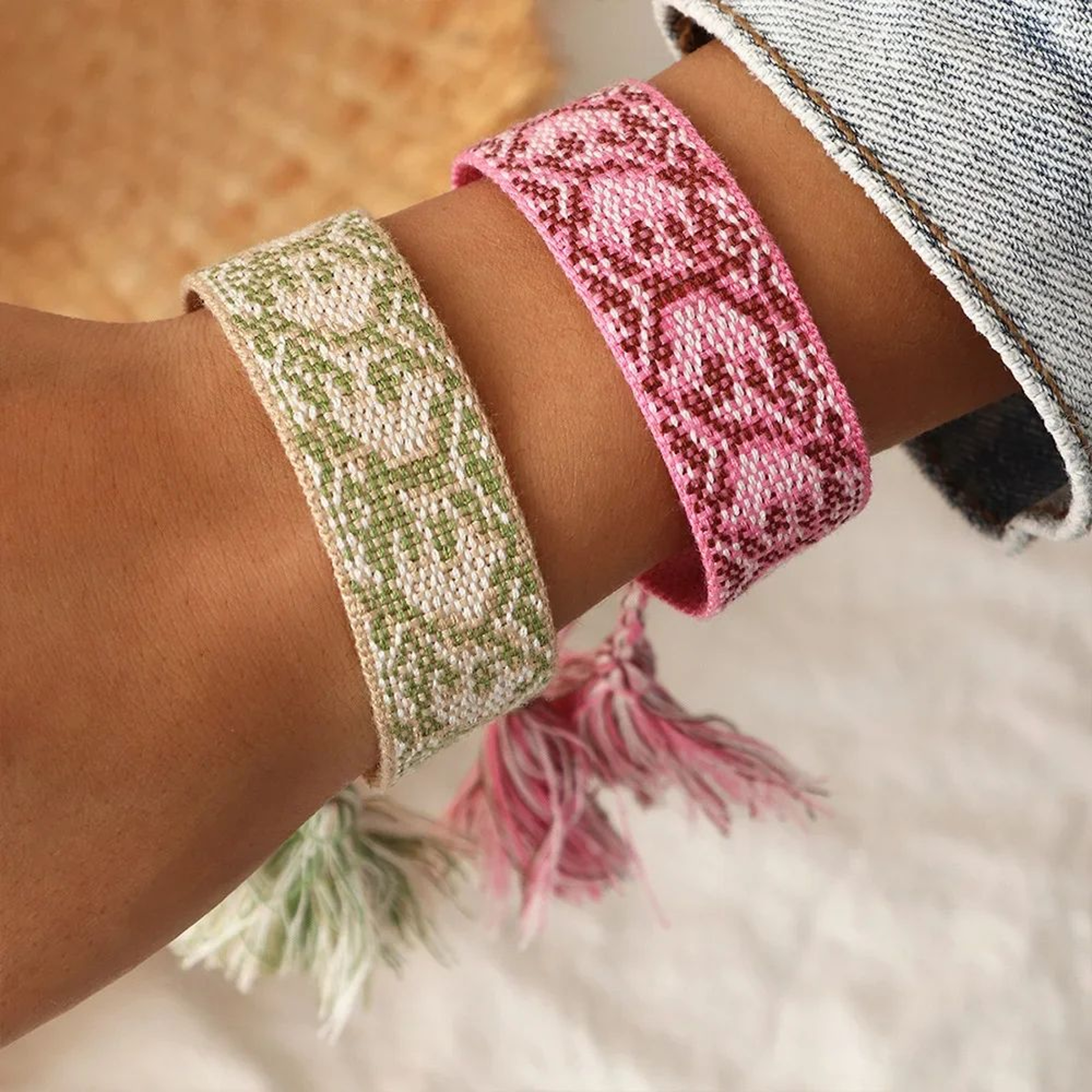 Bohemian Embroidered Woven Tassel Bracelet  Handmade Adjustable Braided Rope Bracelet For Women 2