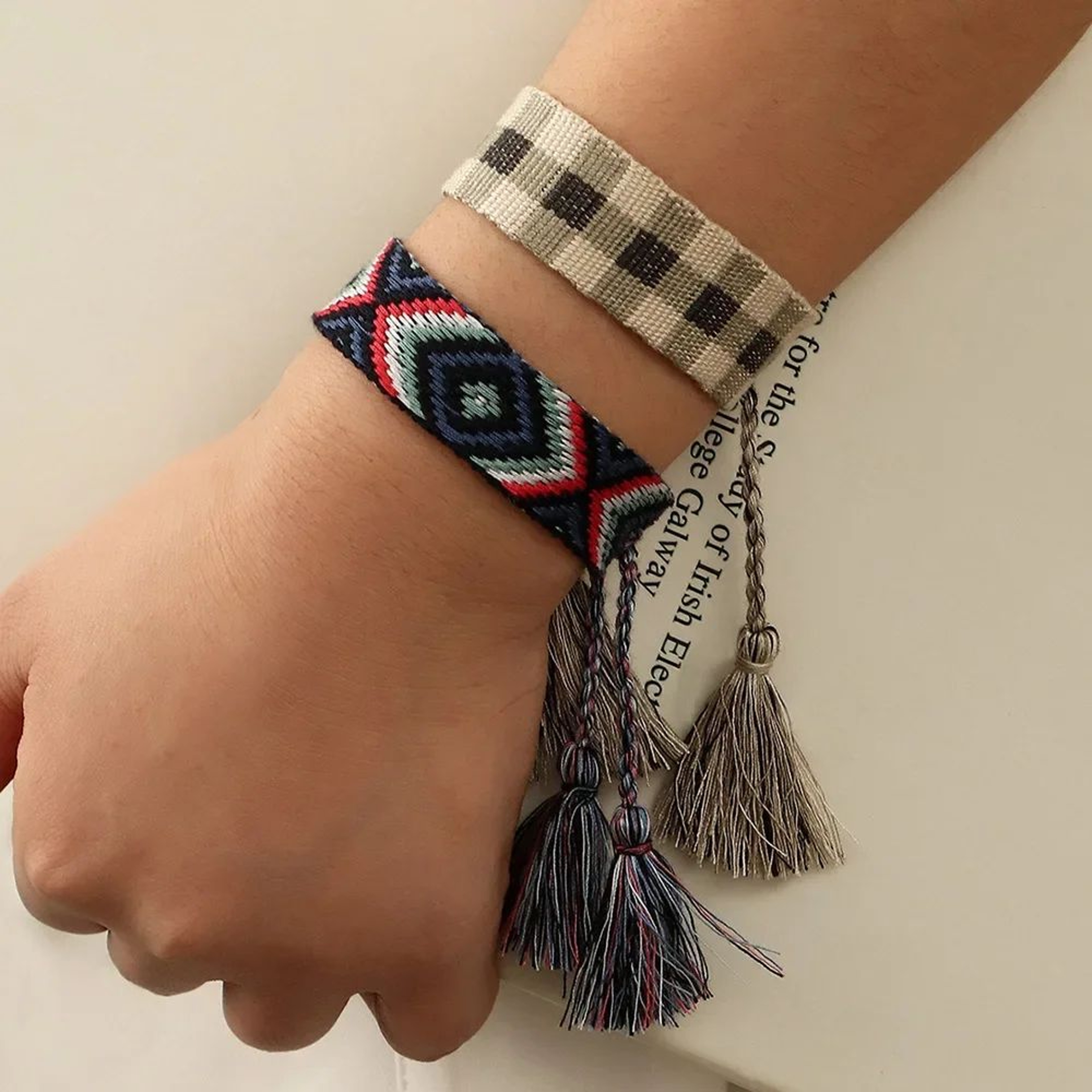 Bohemian Embroidered Woven Tassel Bracelet  Handmade Adjustable Braided Rope Bracelet For Women 3