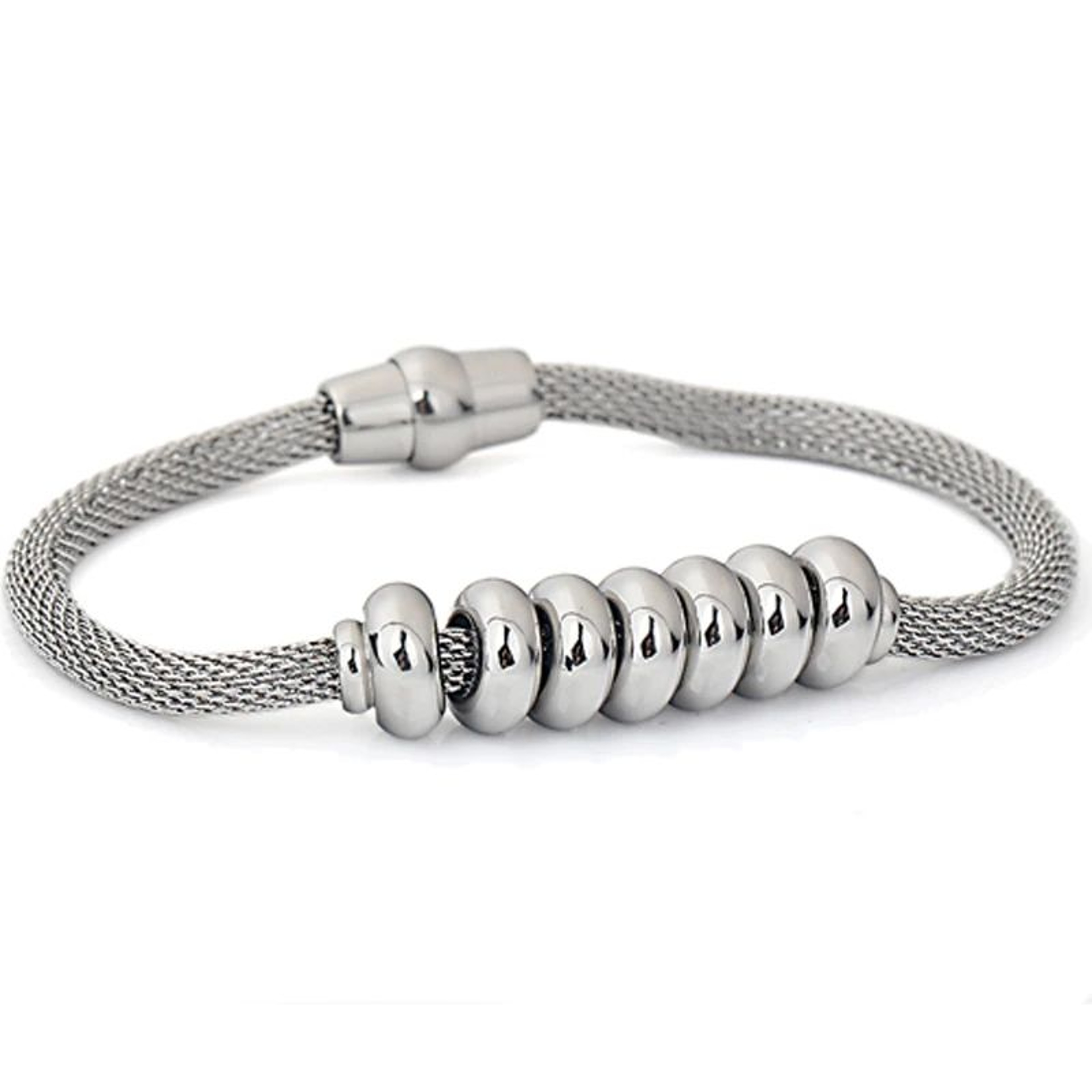 Stainless Steel Mesh Chain Bracelet  Womens Wrap Bracelet With Beaded Charms Fashion Jewelry 6