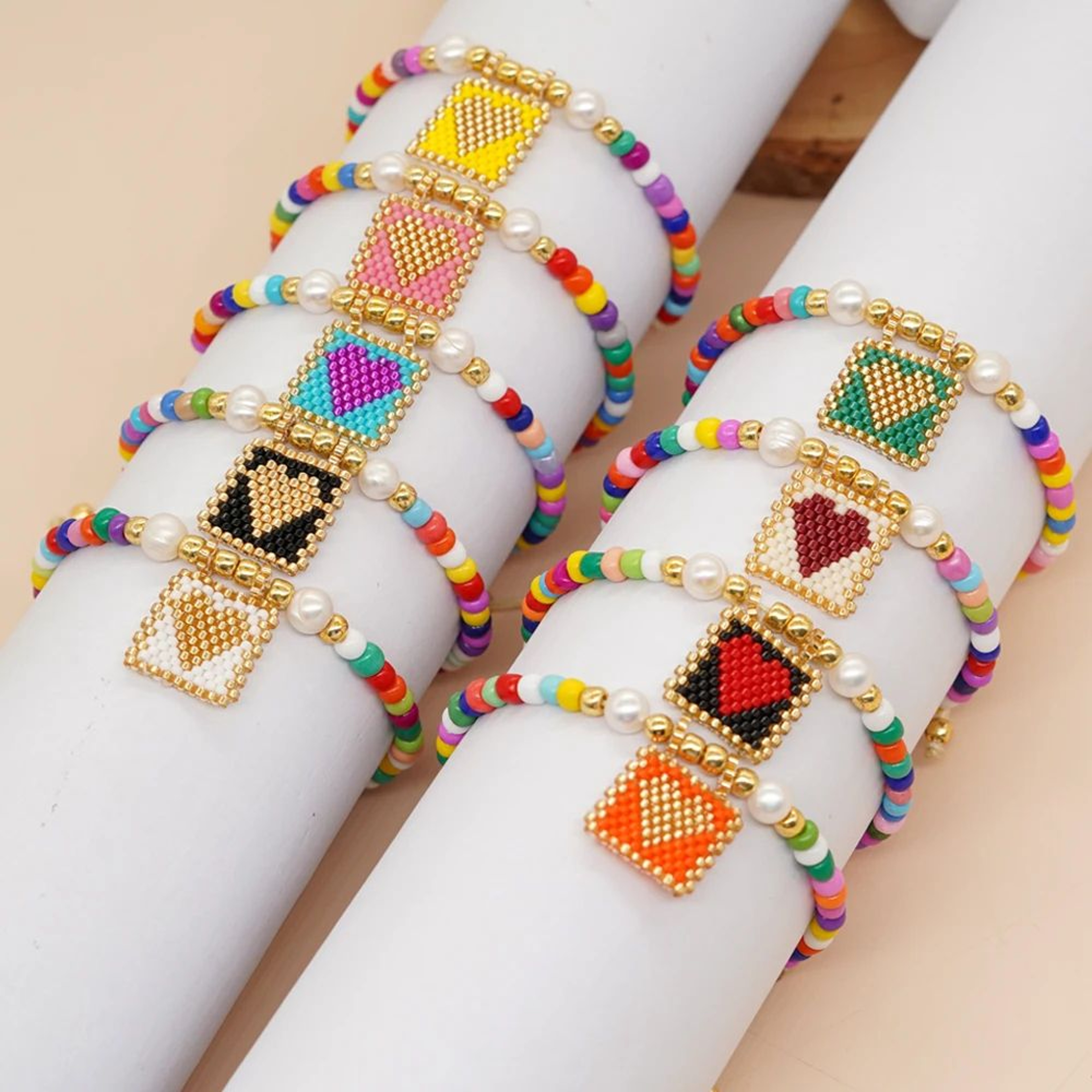 Miyuki Rainbow Beaded Love Heart Charm Bracelet  Handmade Friendship Bracelet For Women  Teen Girls 0