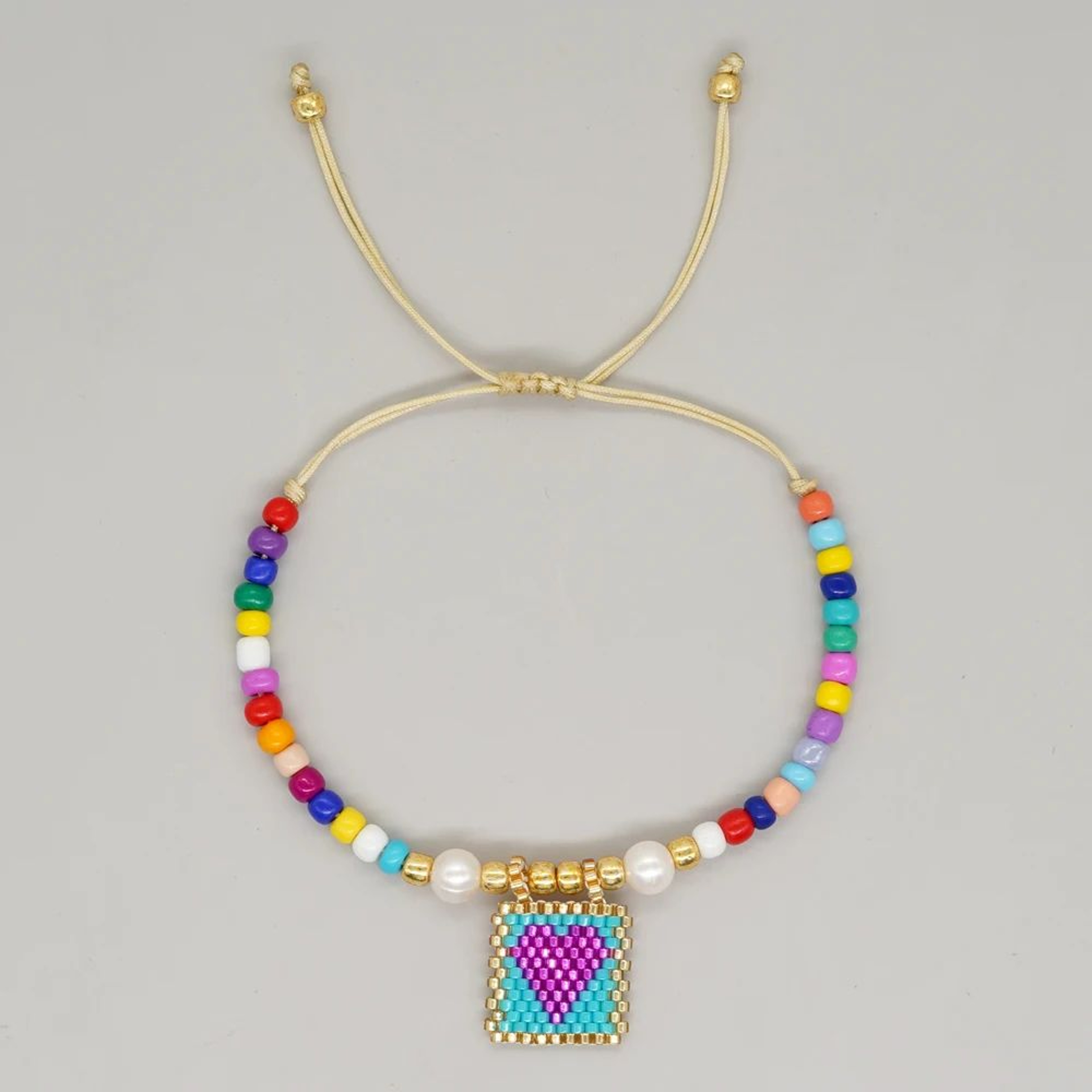 Miyuki Rainbow Beaded Love Heart Charm Bracelet  Handmade Friendship Bracelet For Women  Teen Girls 9