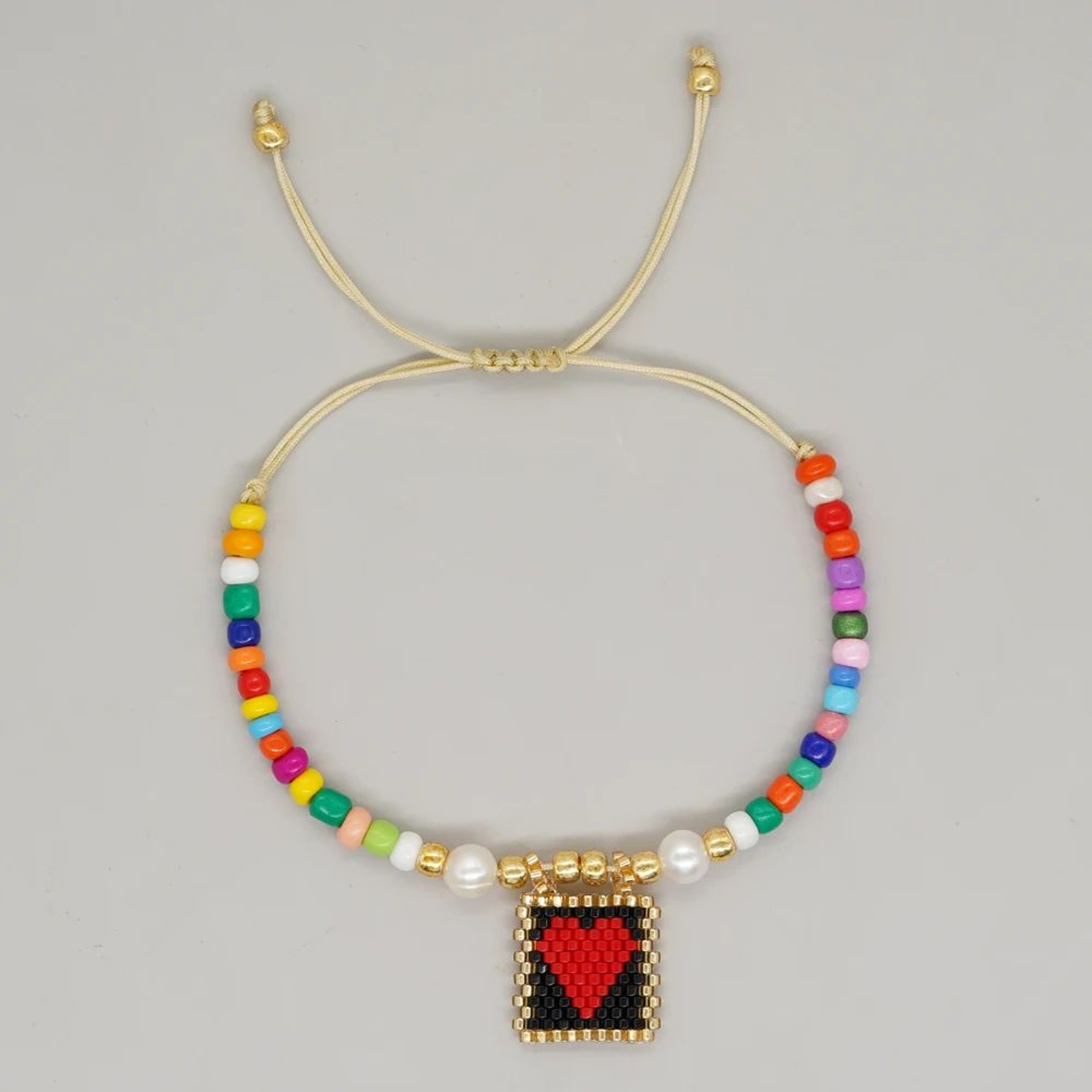 Miyuki Rainbow Beaded Love Heart Charm Bracelet  Handmade Friendship Bracelet For Women  Teen Girls 5