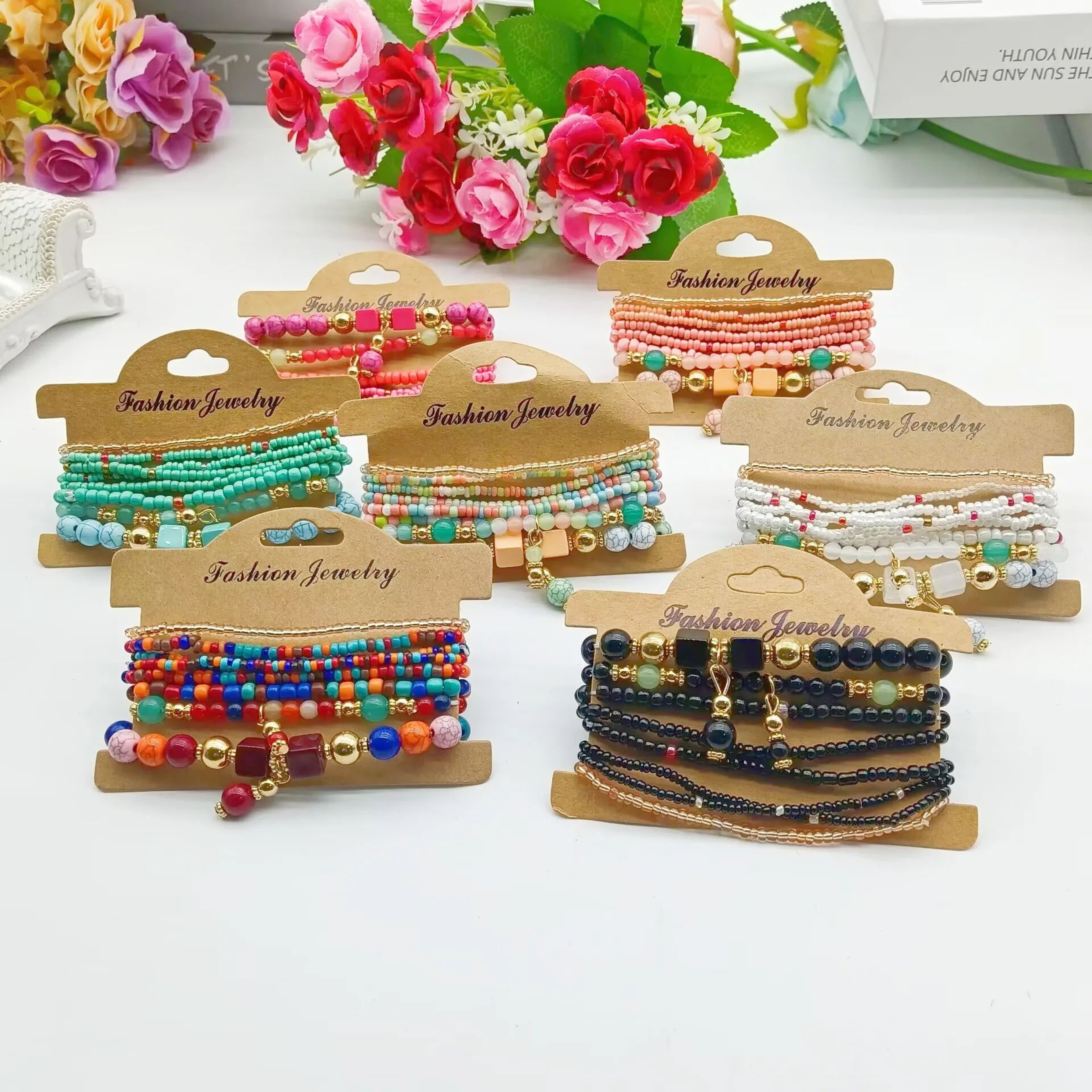 Bohemian Handmade Seed Bead Bracelet Set  Colorful Stackable Summer Bangles For Women DIY Jewelry 2