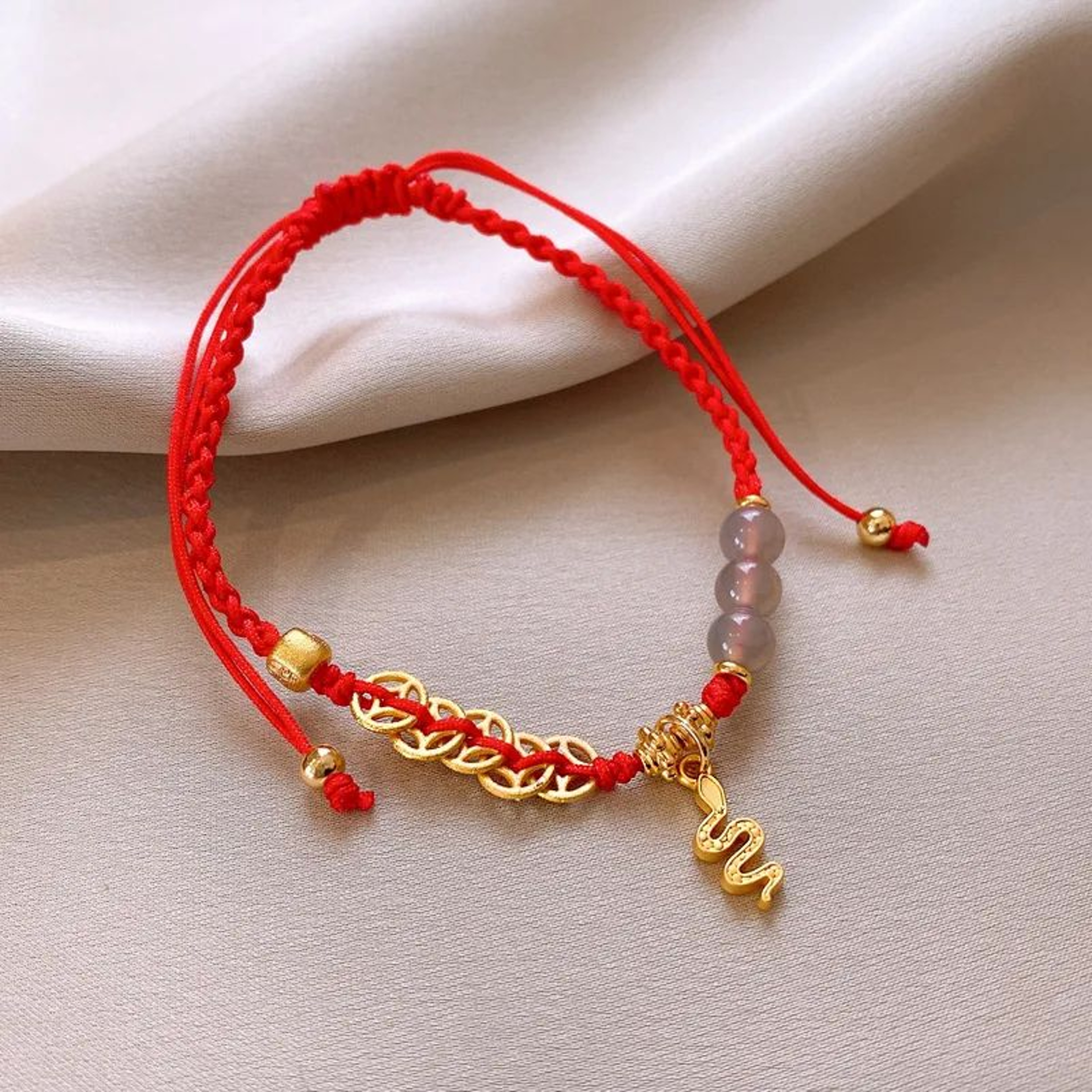 Handmade Lucky Red Rope Bracelet  14K Gold Plated Charm Braided Adjustable Bracelet For Women  Men 7
