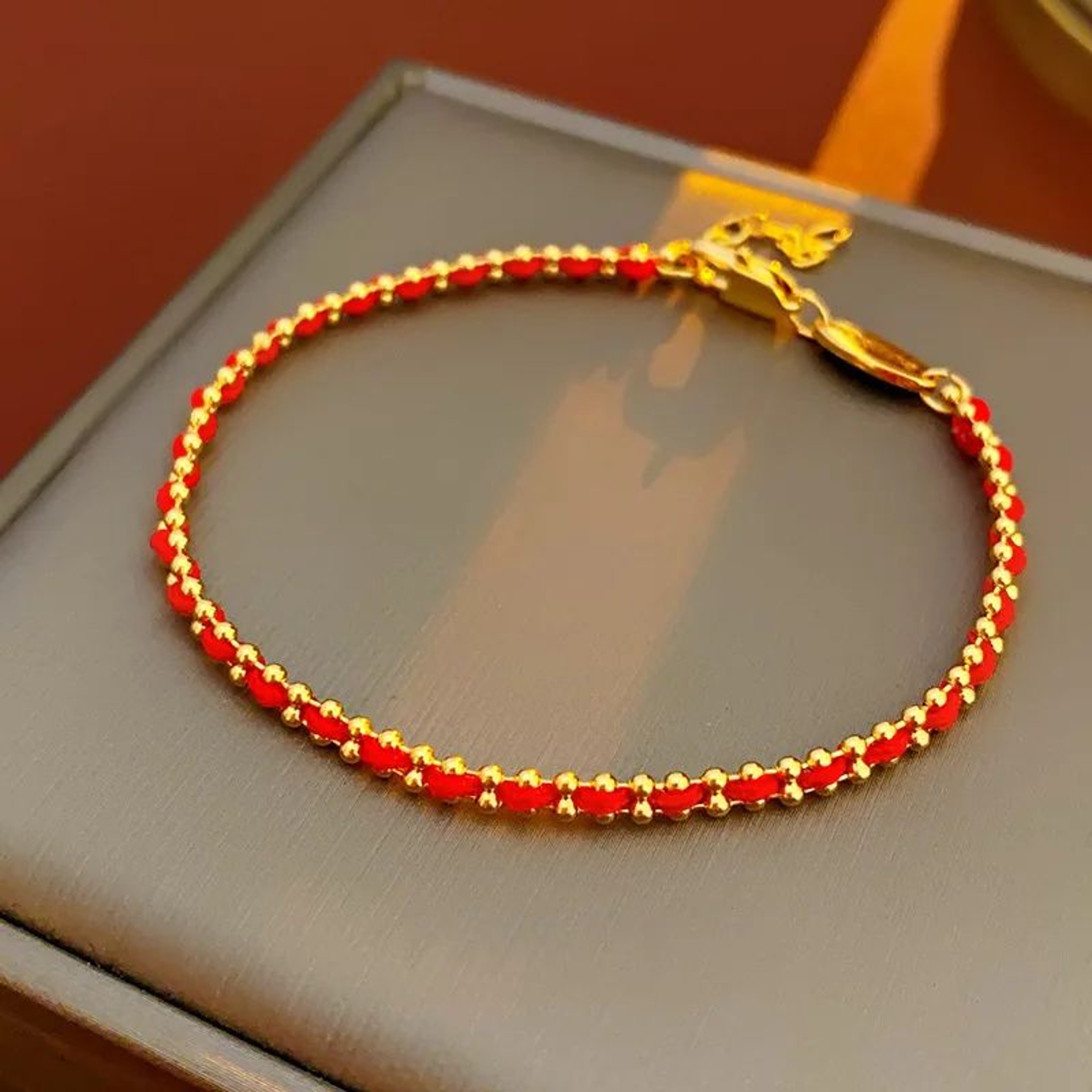 Handmade Lucky Red Rope Bracelet  14K Gold Plated Charm Braided Adjustable Bracelet For Women  Men 8