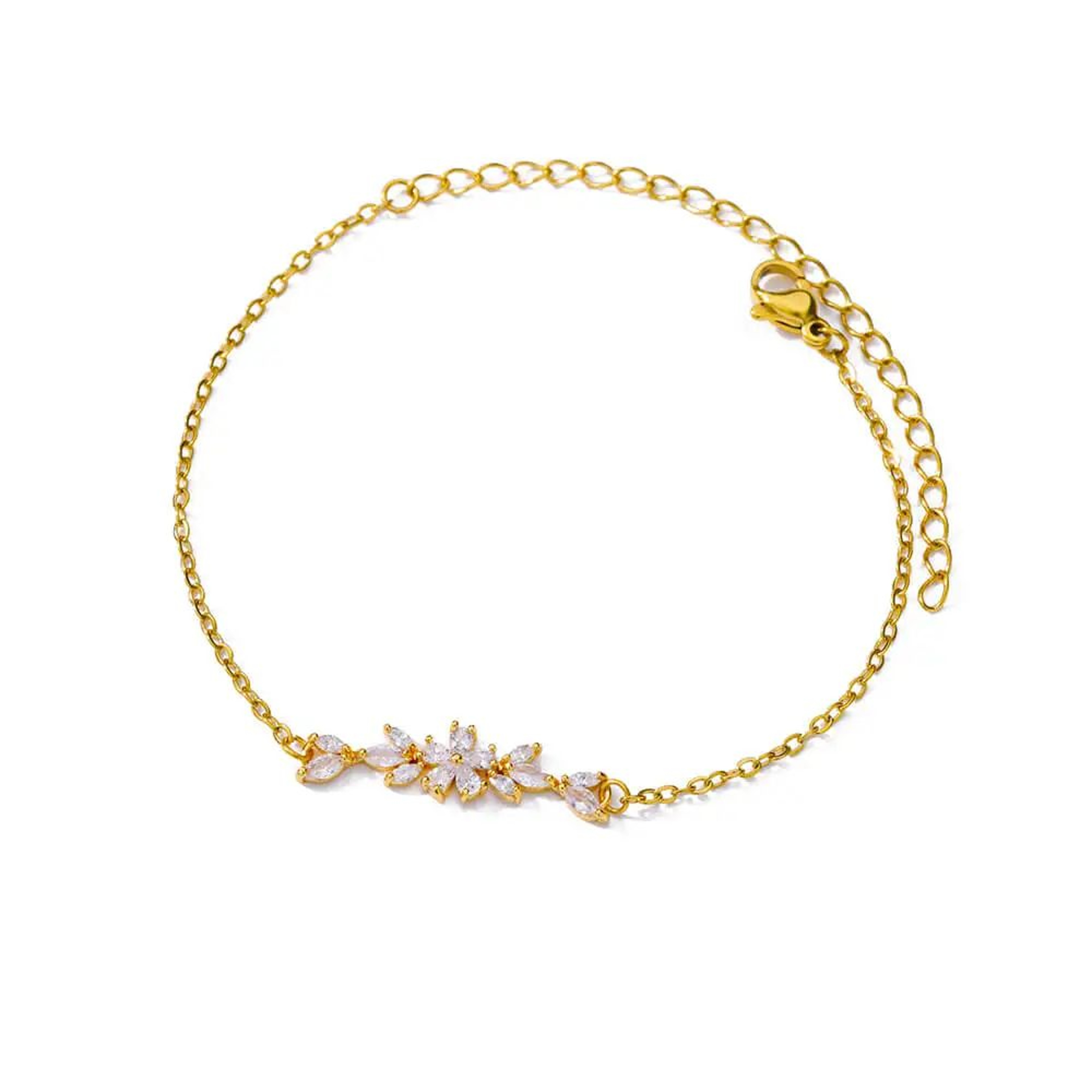Elegant Zircon Flower Bracelet  Gold Color Stainless Steel Floral Charm Bracelet For Women 5
