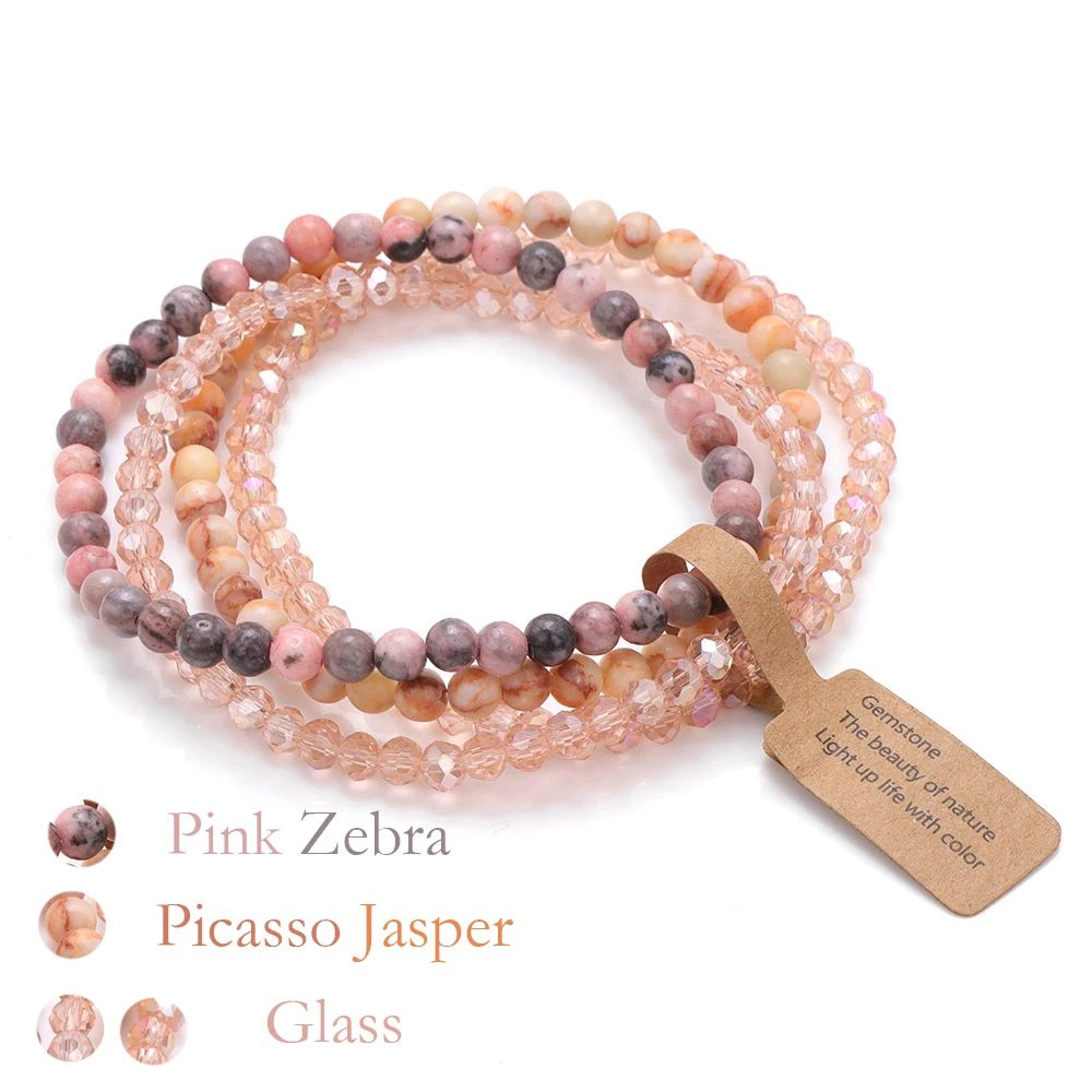 4Layer Natural Stone Glass Bead Bracelet Set  4 Mm Stretch MultiLayer Stackable Bracelet For Women 8