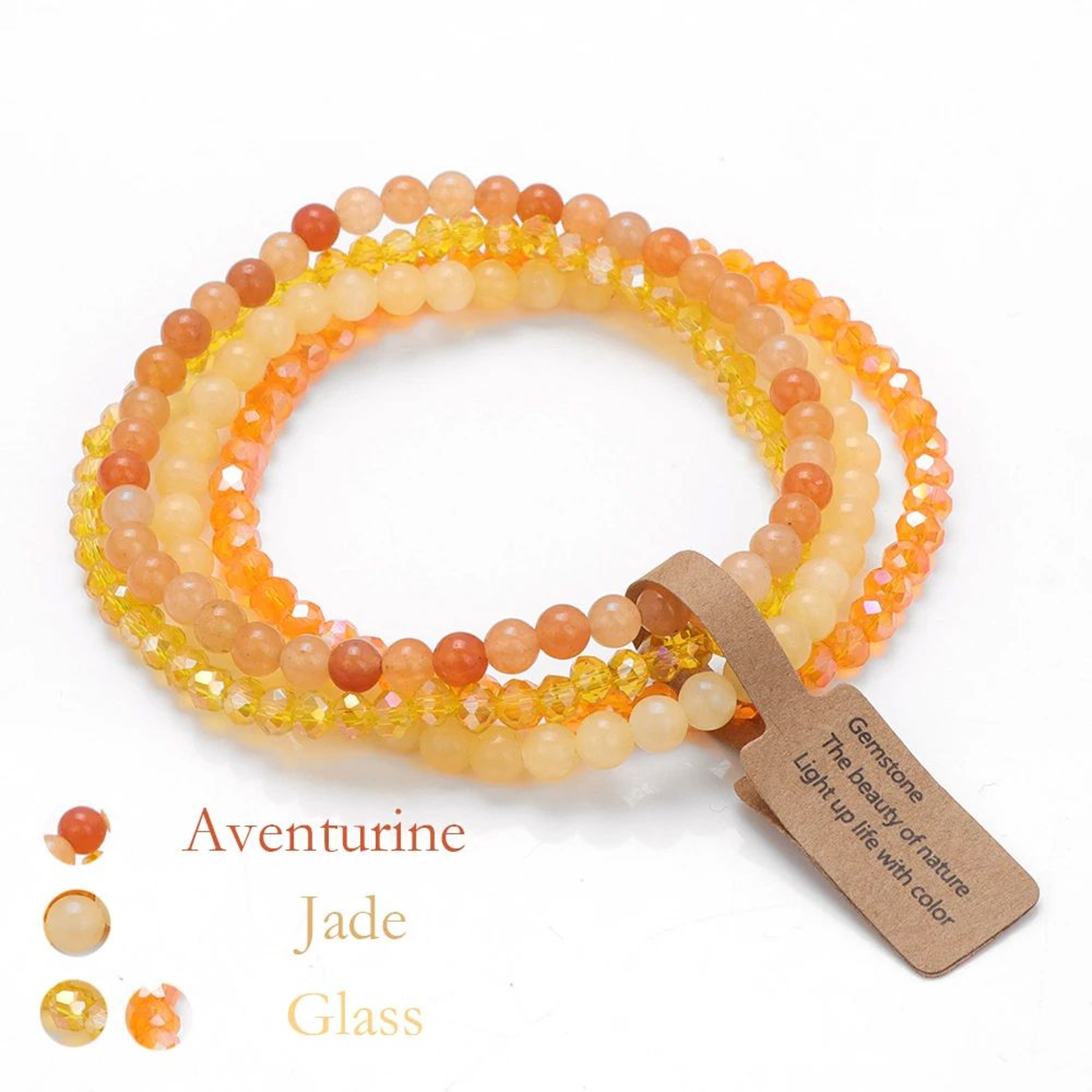 4Layer Natural Stone Glass Bead Bracelet Set  4 Mm Stretch MultiLayer Stackable Bracelet For Women 14