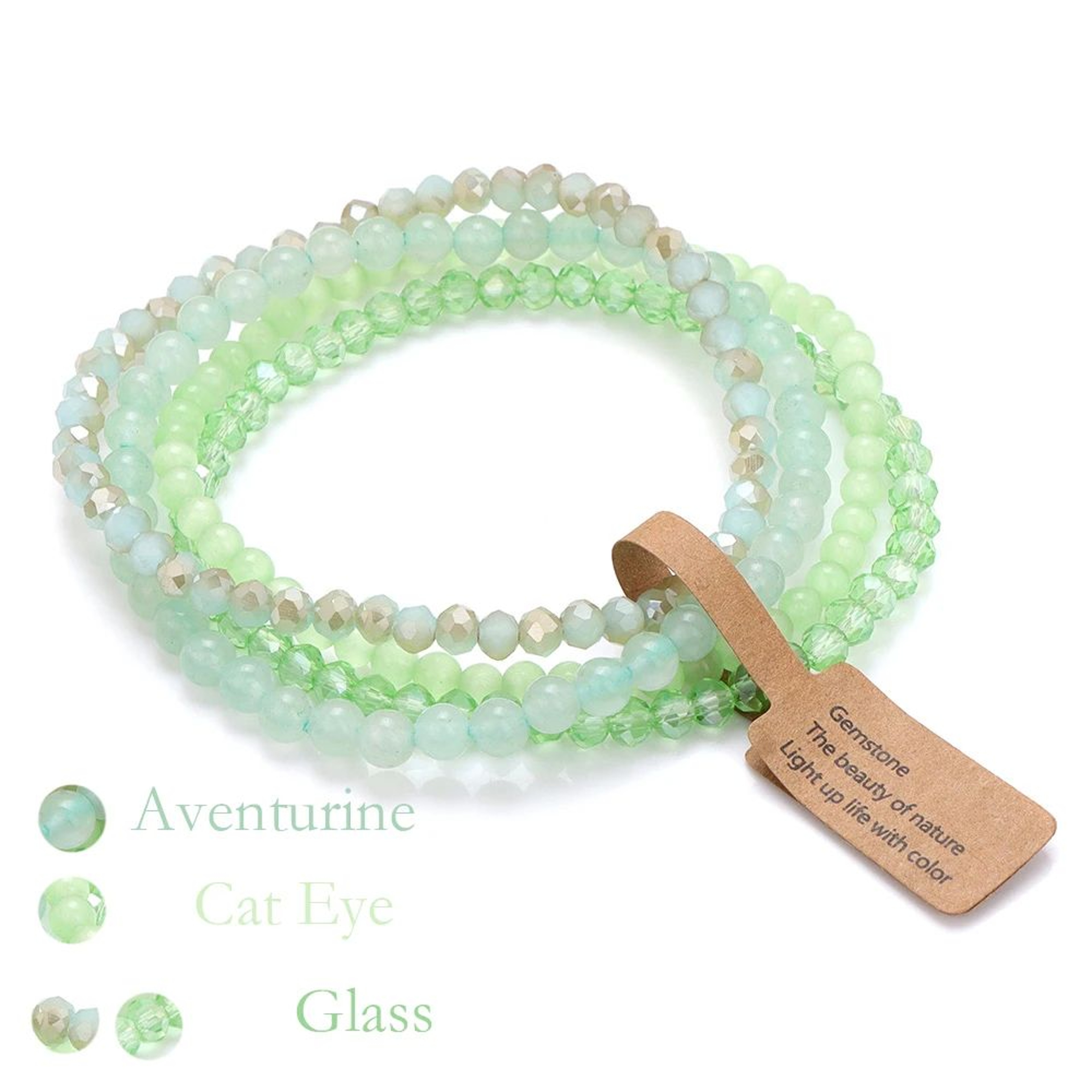 4Layer Natural Stone Glass Bead Bracelet Set  4 Mm Stretch MultiLayer Stackable Bracelet For Women 11
