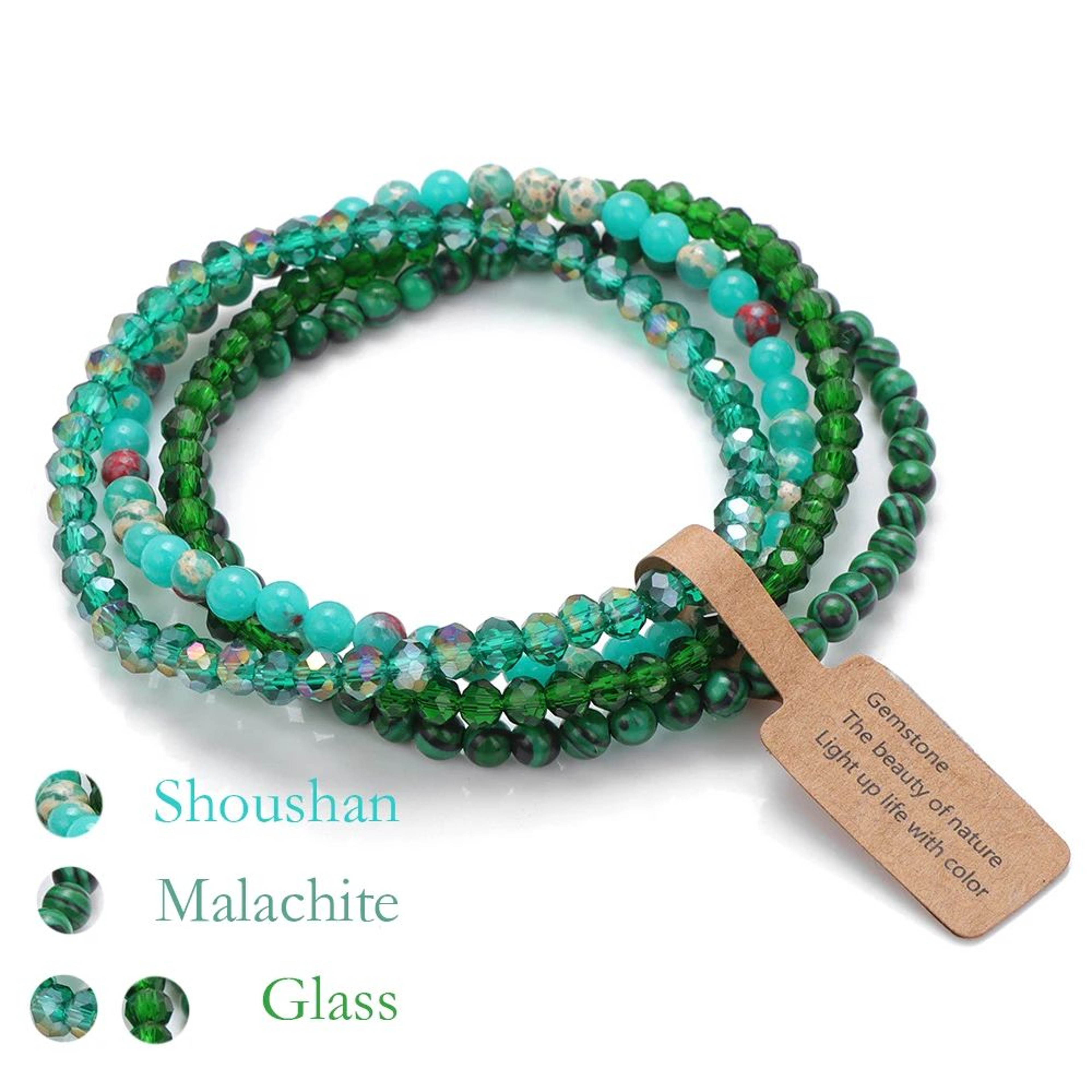 4Layer Natural Stone Glass Bead Bracelet Set  4 Mm Stretch MultiLayer Stackable Bracelet For Women 9