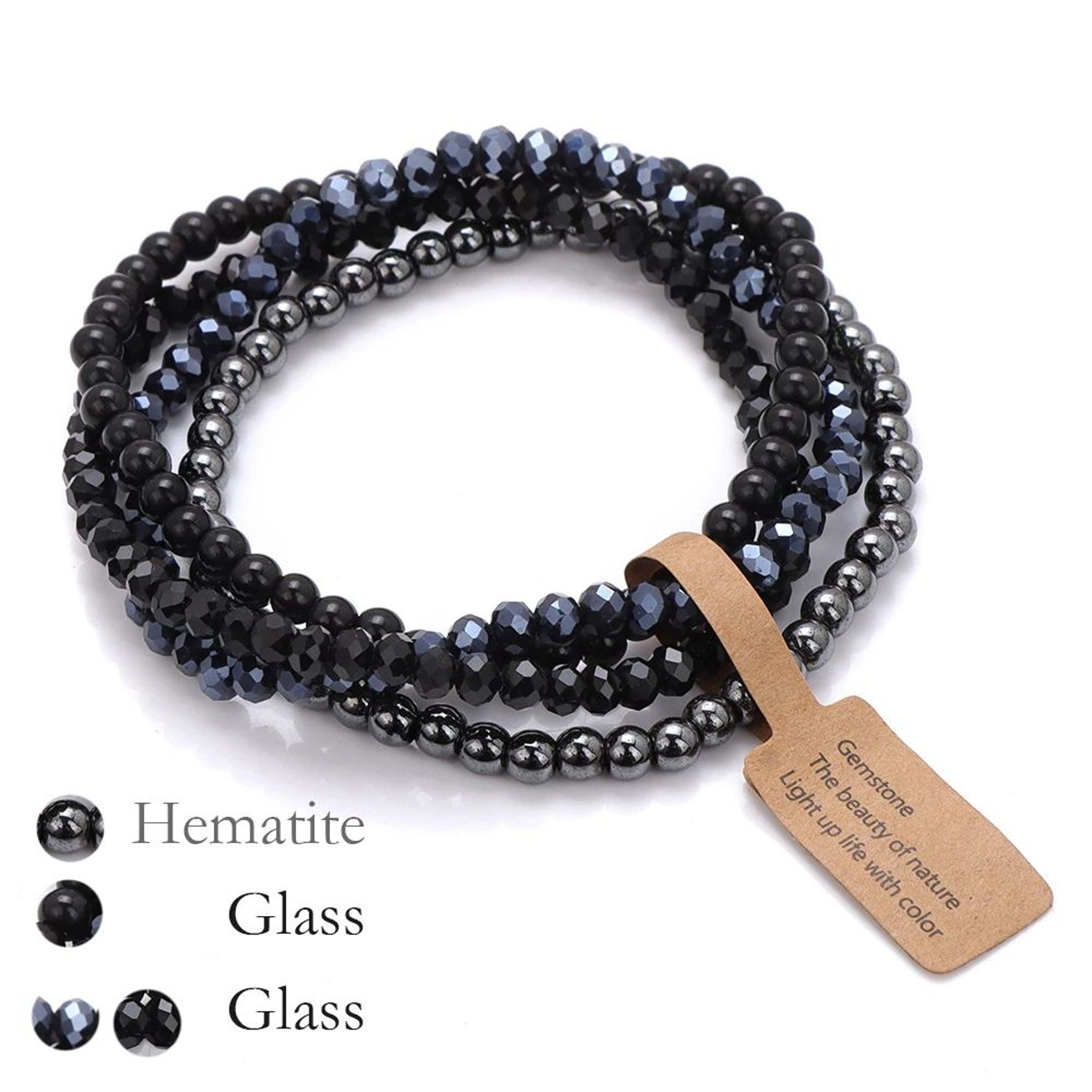 4Layer Natural Stone Glass Bead Bracelet Set  4 Mm Stretch MultiLayer Stackable Bracelet For Women 16