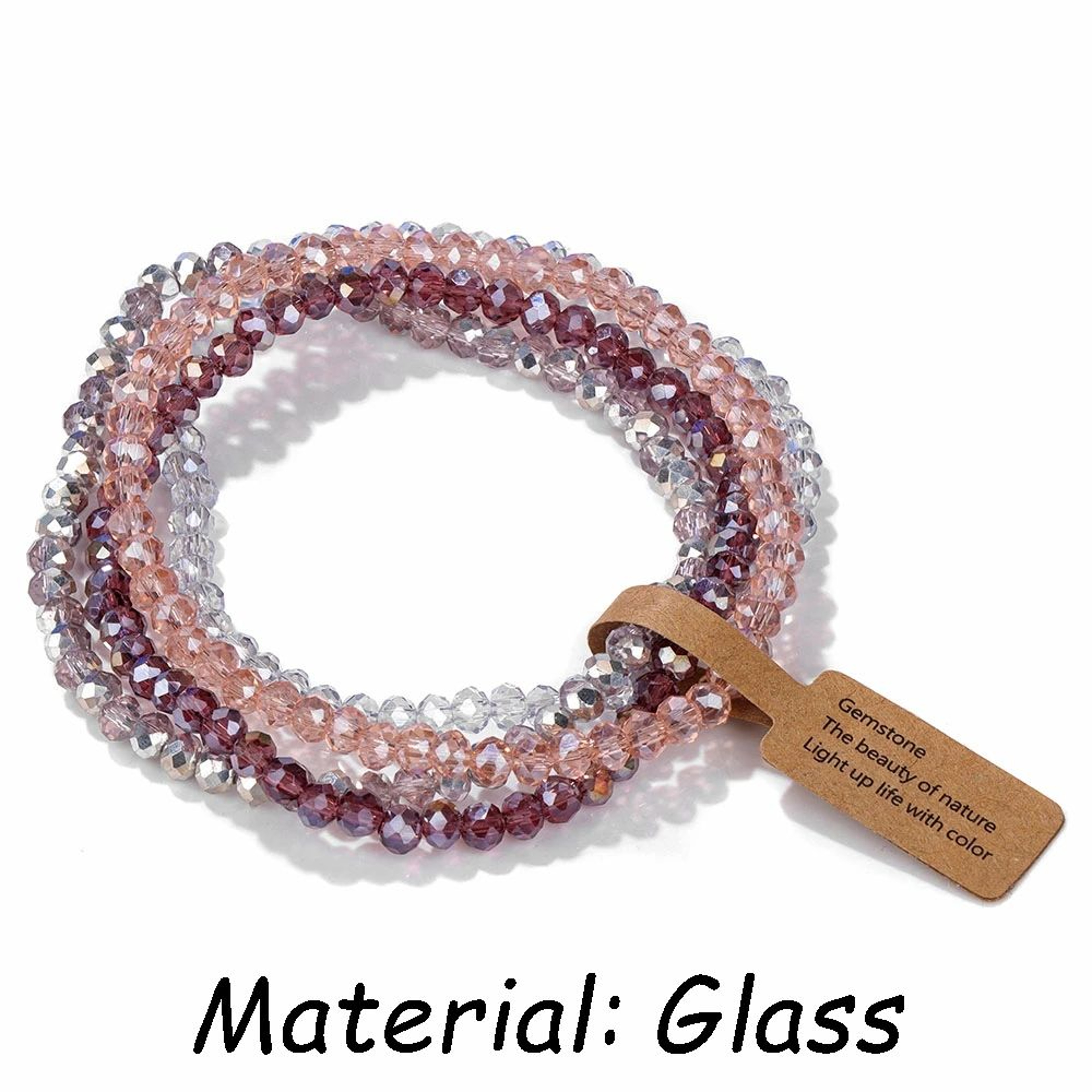4Layer Natural Stone Glass Bead Bracelet Set  4 Mm Stretch MultiLayer Stackable Bracelet For Women 24