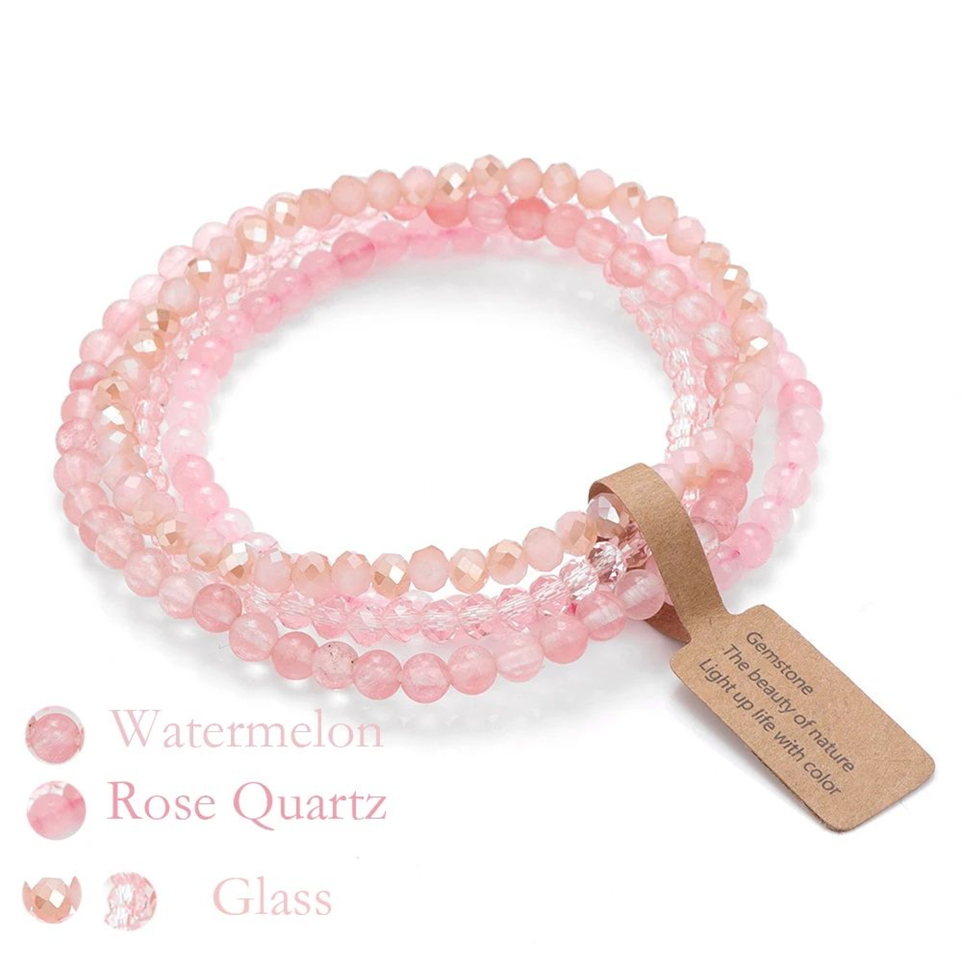 4Layer Natural Stone Glass Bead Bracelet Set  4 Mm Stretch MultiLayer Stackable Bracelet For Women 18