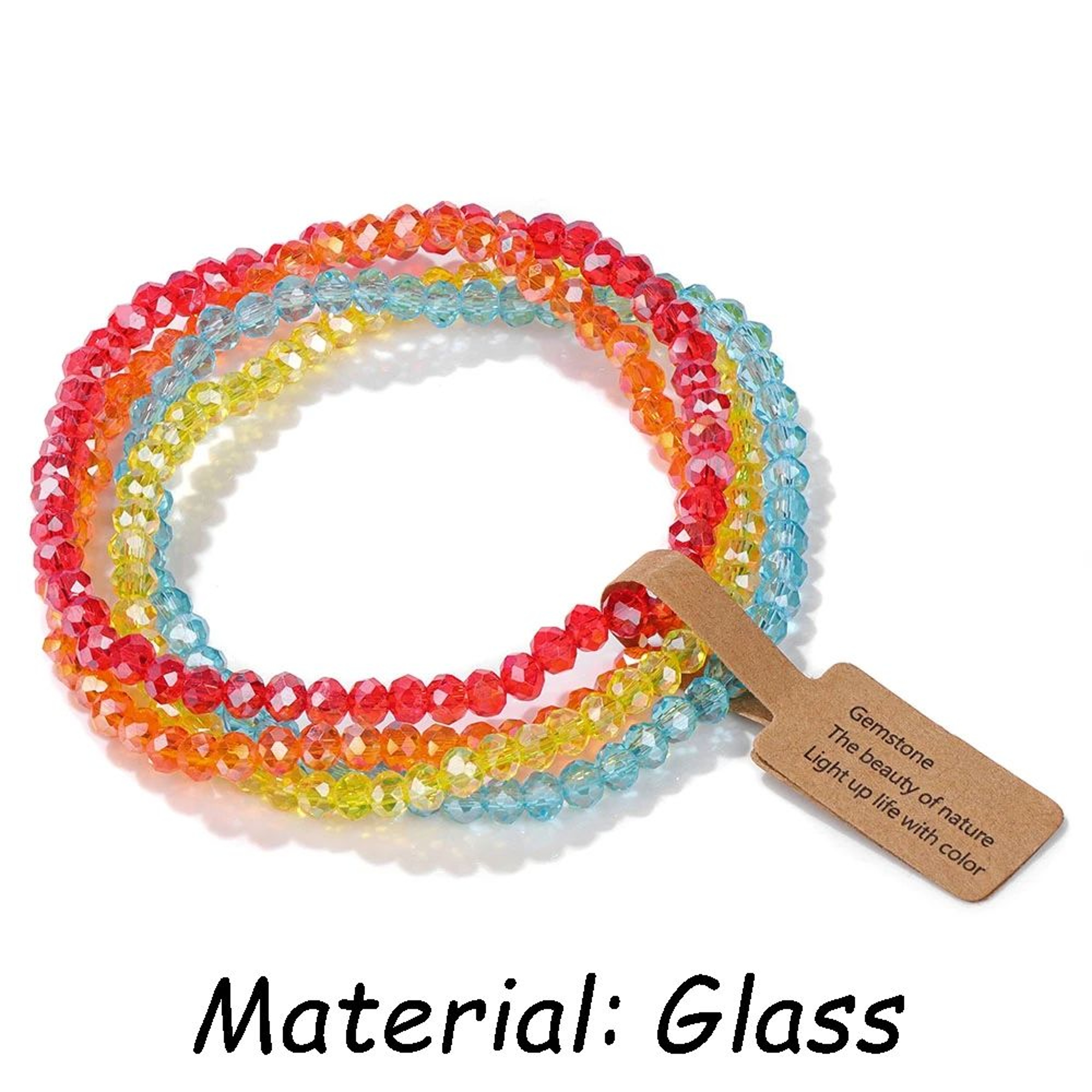 4Layer Natural Stone Glass Bead Bracelet Set  4 Mm Stretch MultiLayer Stackable Bracelet For Women 23