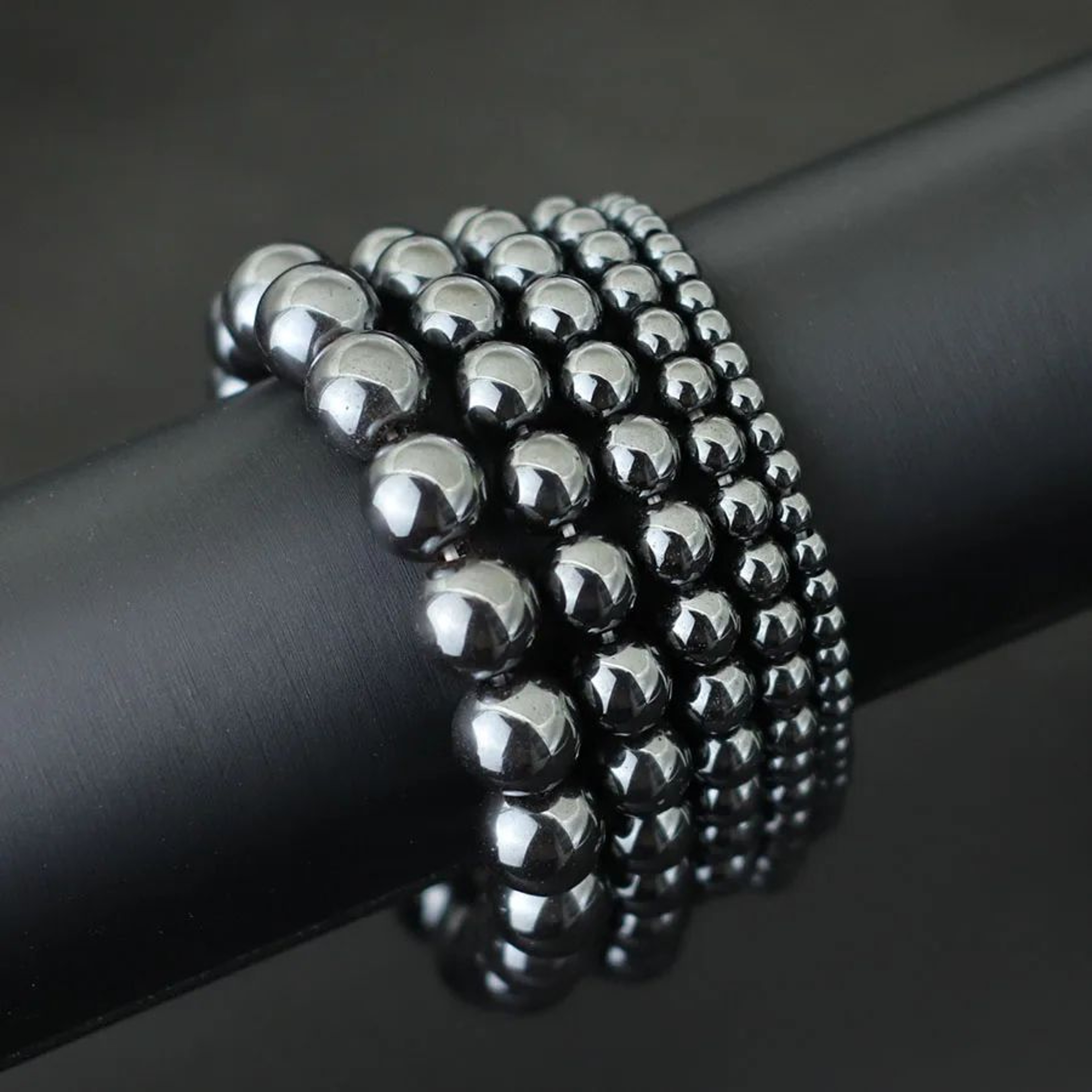 Natural Hematite Stone Beaded Bracelet  Genuine Black Round Crystal Stretch Bracelet For Men  Women 0