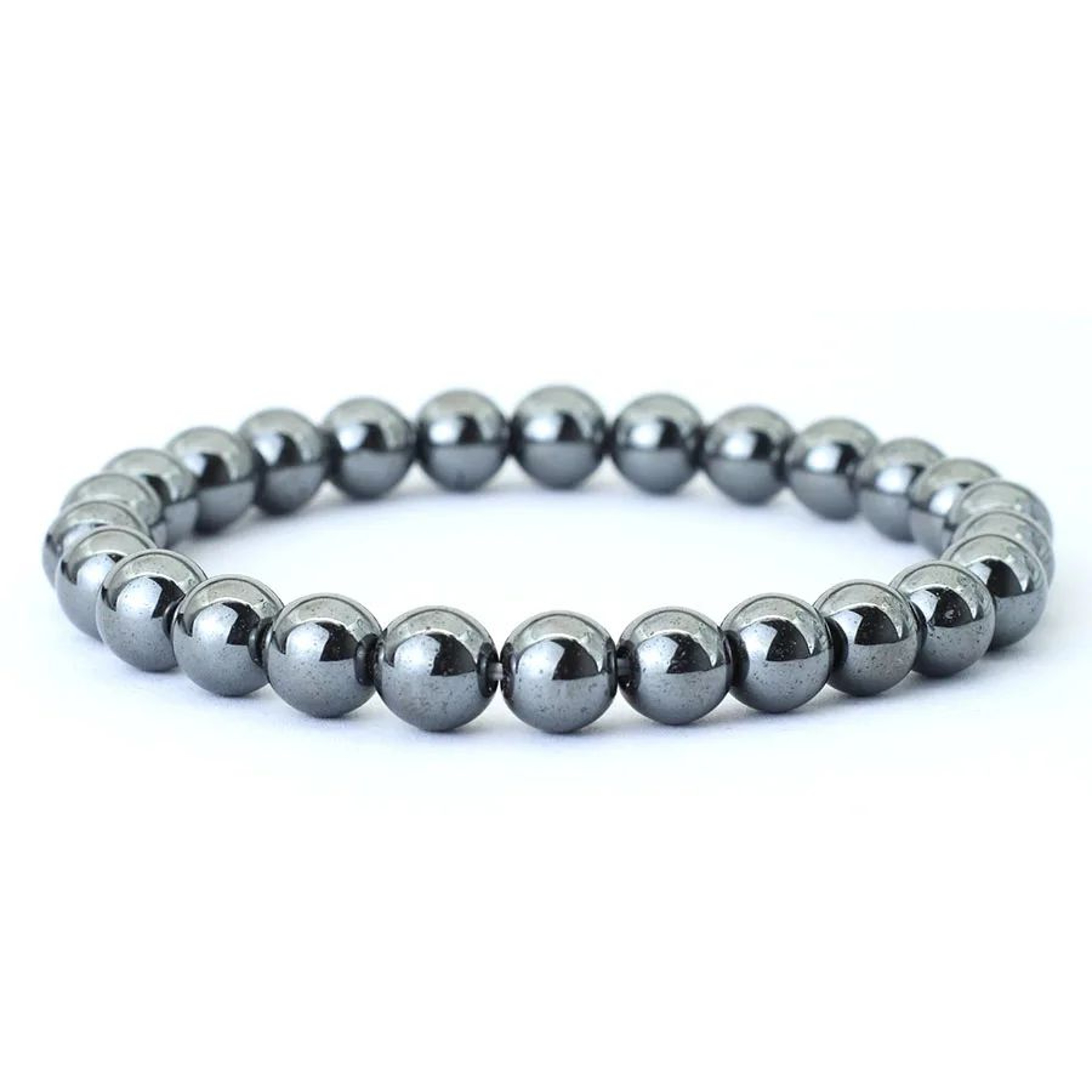 Natural Hematite Stone Beaded Bracelet  Genuine Black Round Crystal Stretch Bracelet For Men  Women 5