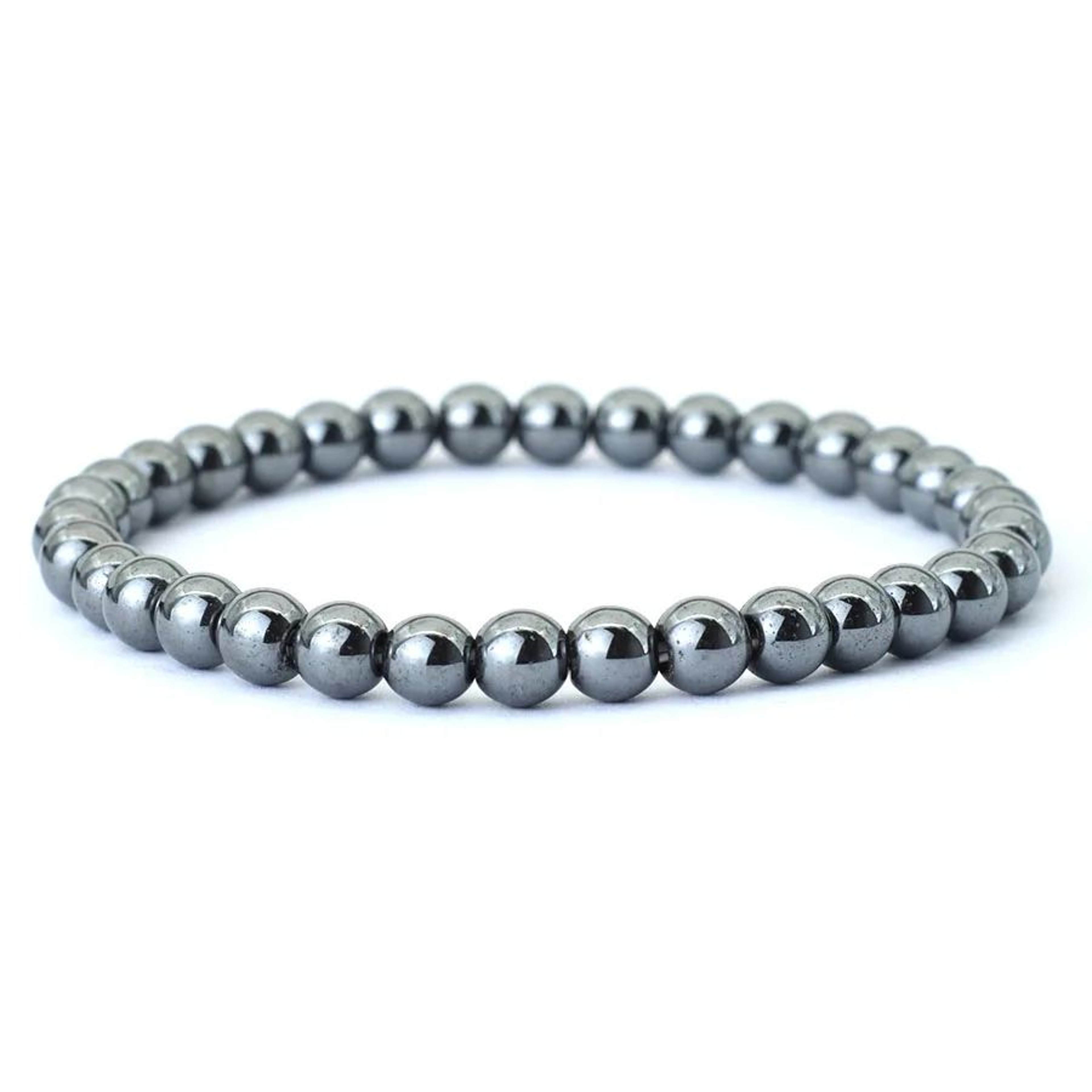 Natural Hematite Stone Beaded Bracelet  Genuine Black Round Crystal Stretch Bracelet For Men  Women 7