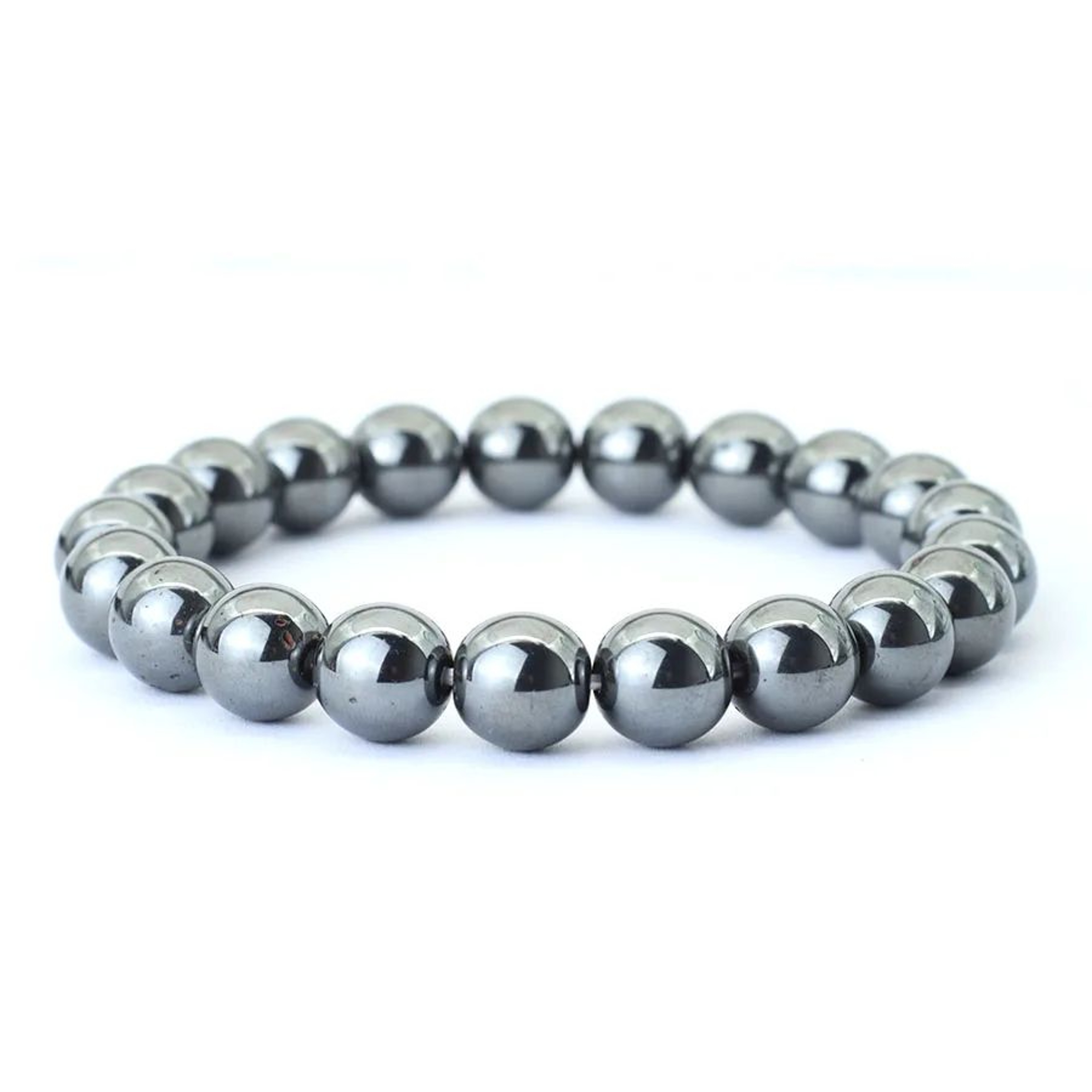Natural Hematite Stone Beaded Bracelet  Genuine Black Round Crystal Stretch Bracelet For Men  Women 9