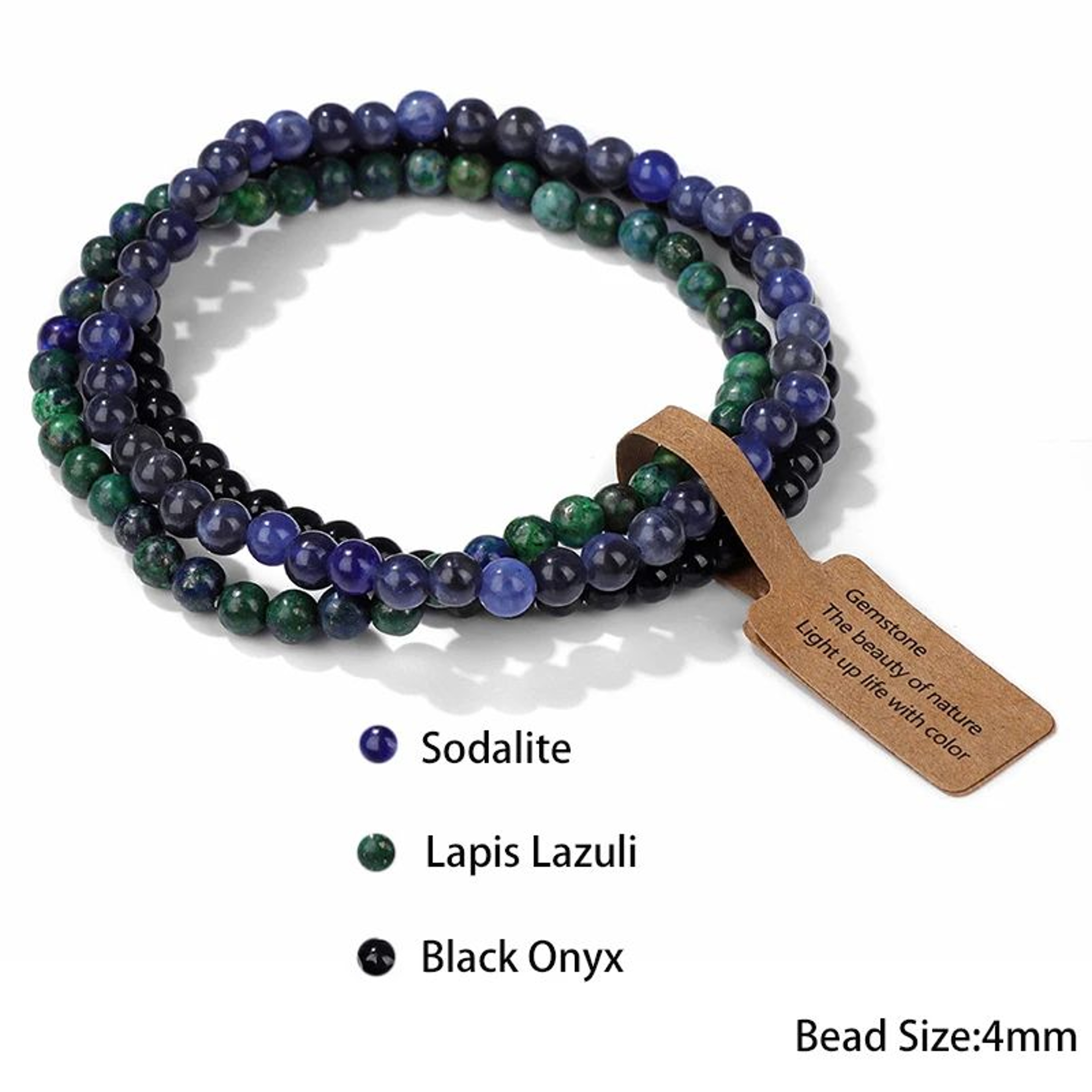 3pcs Natural Crystal Beaded Bracelets With Wish Card  Faceted Elastic Healing Stone Bracelets For W 13
