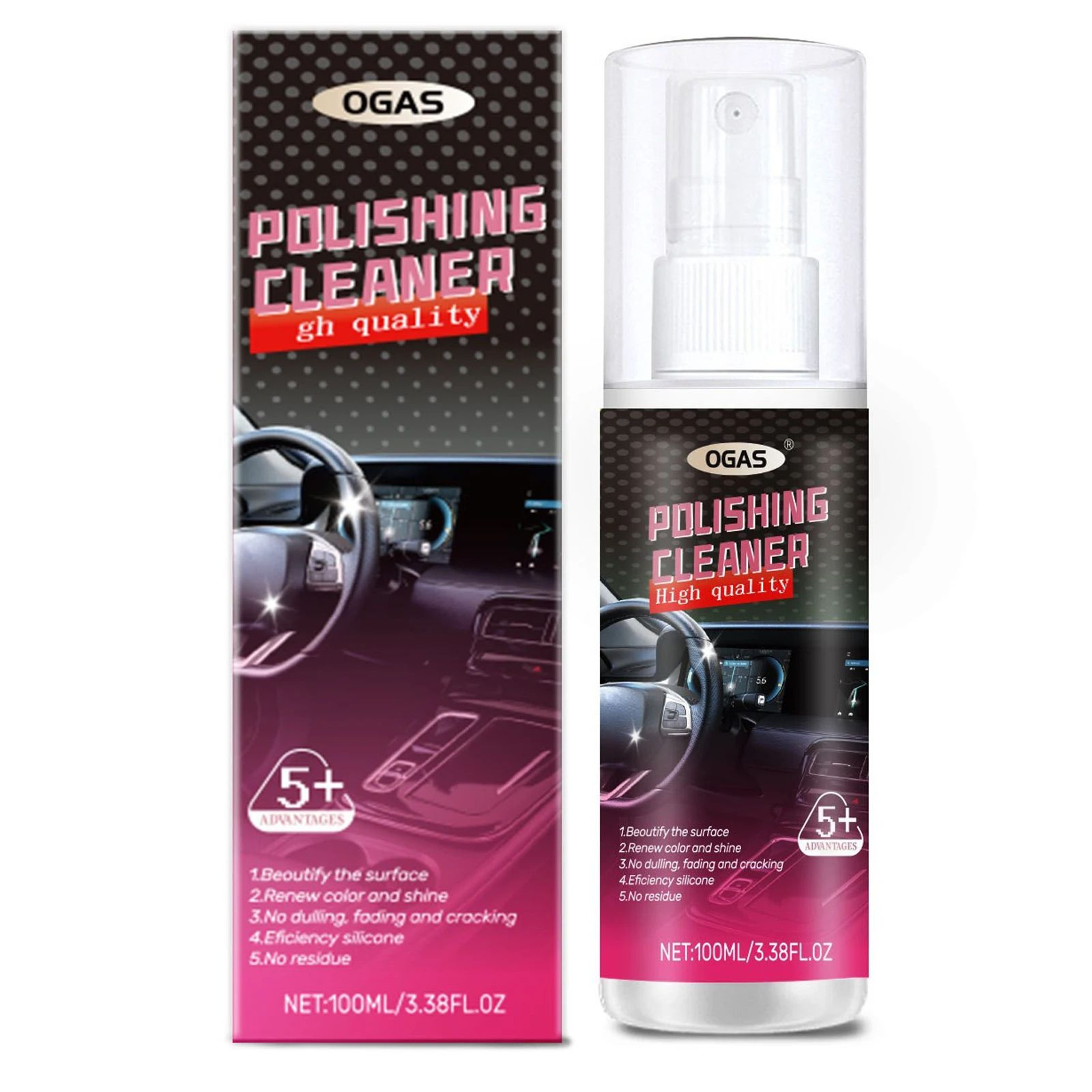 100ml Car Interior Cleaner Spray  MultiSurface Interior Detailer Dashboard Polish  Plastic Trim Res 0