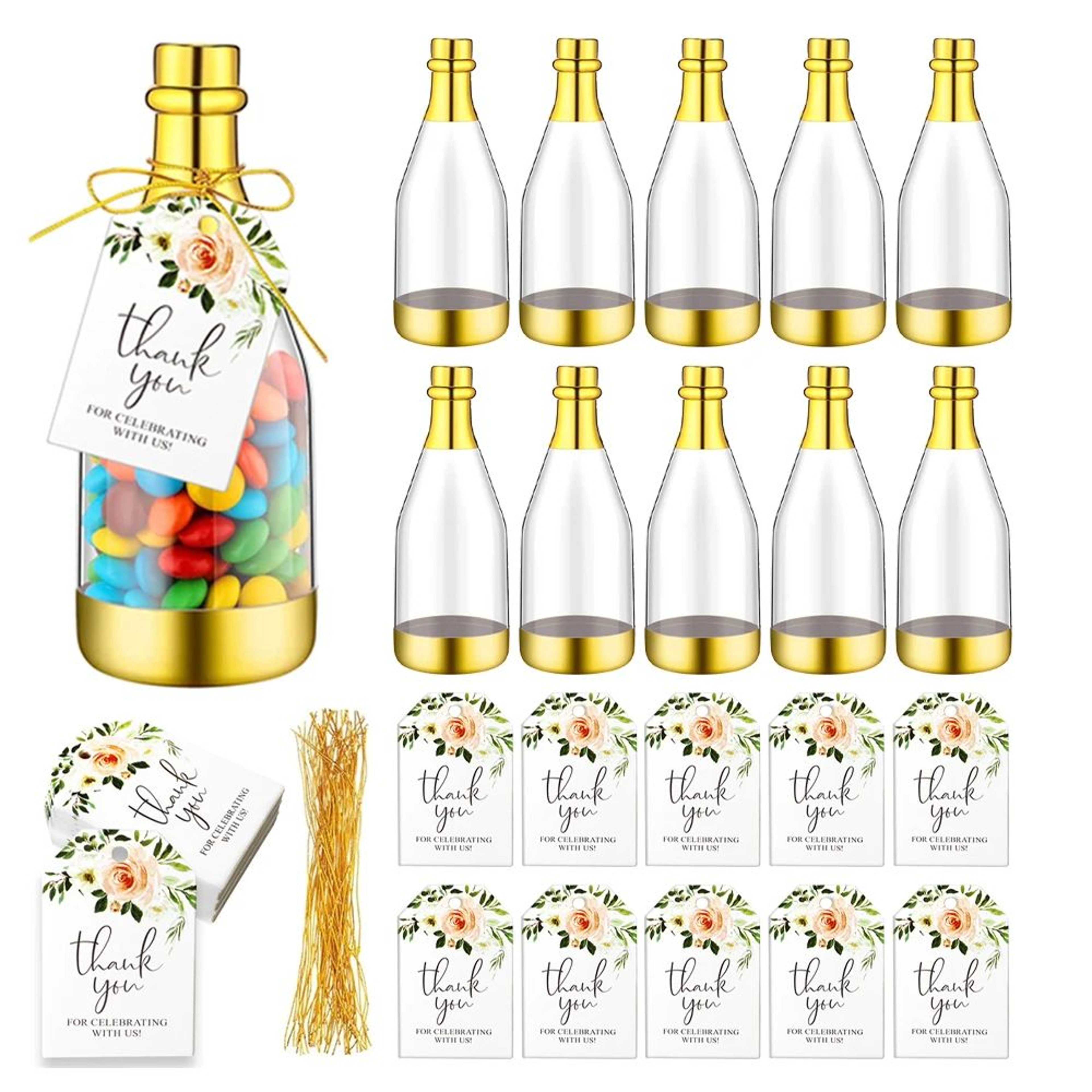 10Set Gold Champagne Bottle Candy Gift Boxes  Wedding Party Favor Boxes With Thank You Tags 5
