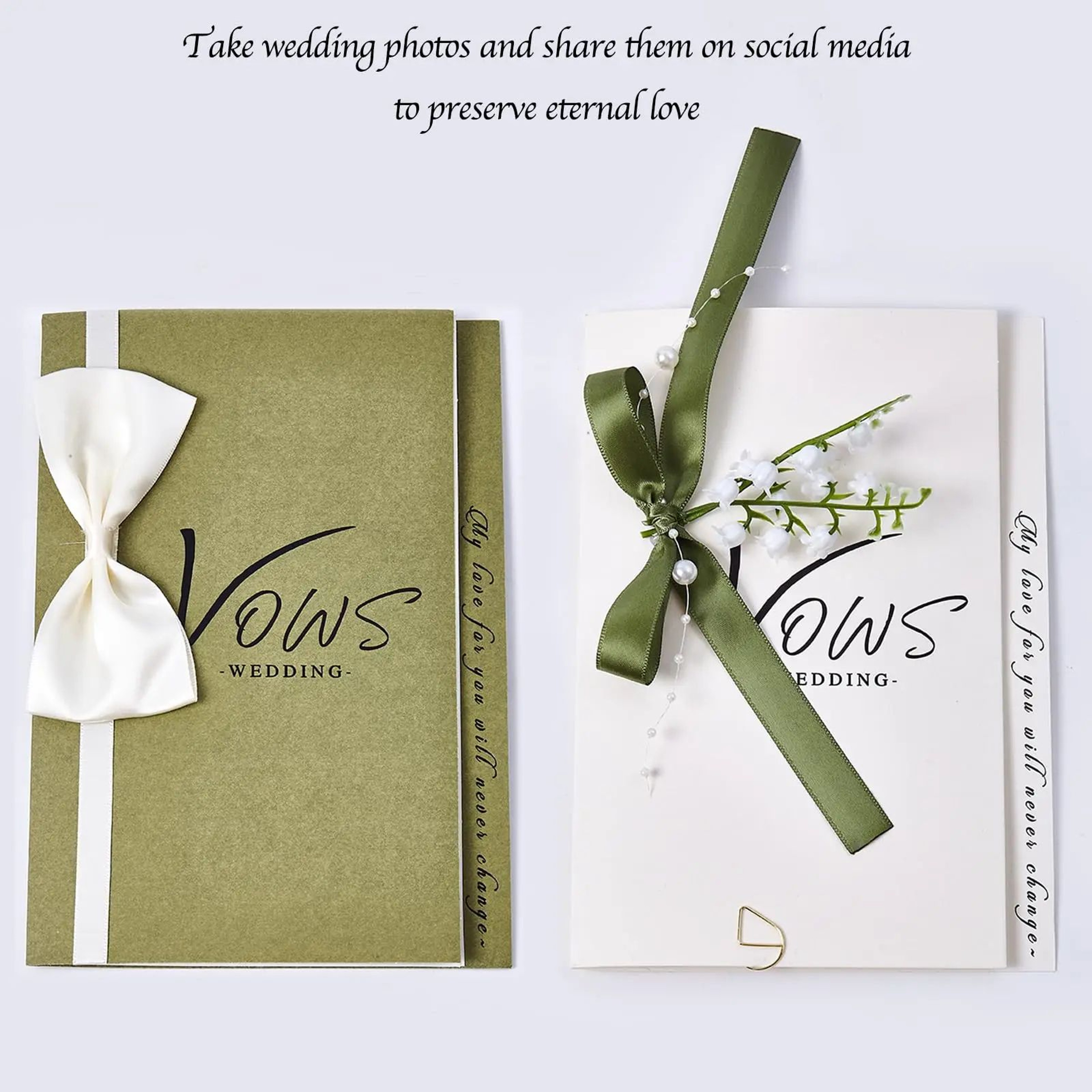 Minimalist Wedding Vow Book Set  Green  White Keepsake Vow Books For Bride  Groom With Lined Vows   1