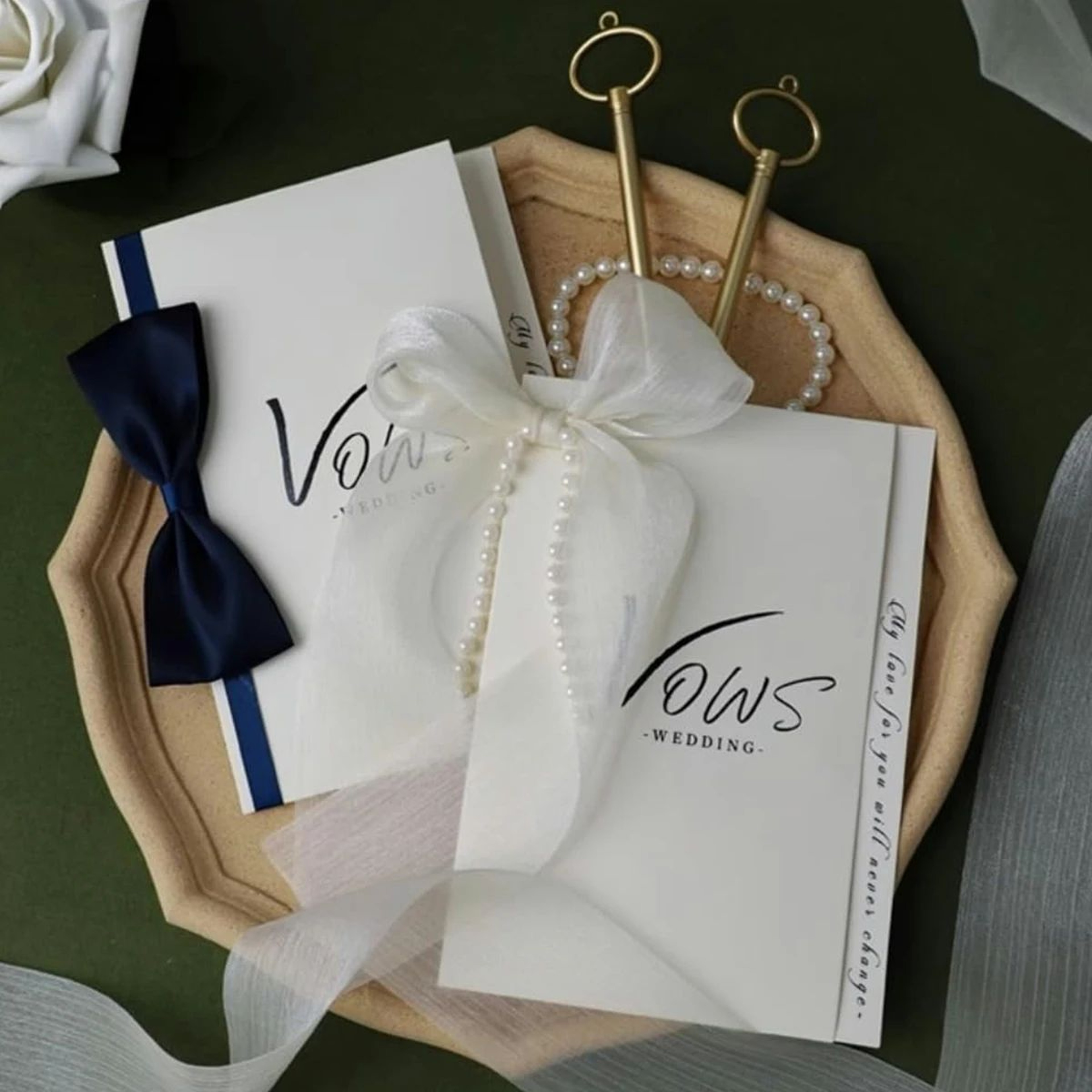 Minimalist Wedding Vow Book Set  Green  White Keepsake Vow Books For Bride  Groom With Lined Vows   2