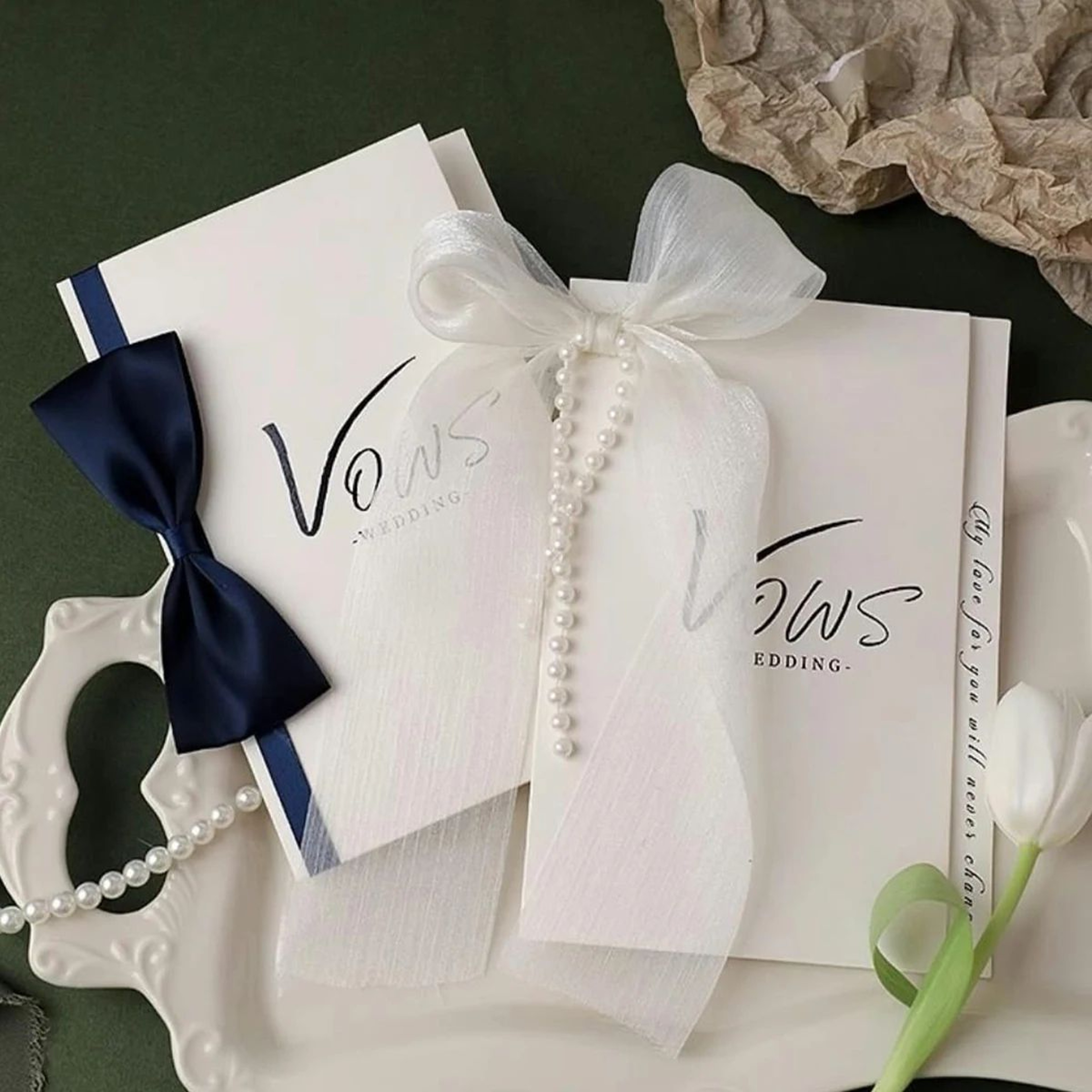 Minimalist Wedding Vow Book Set  Green  White Keepsake Vow Books For Bride  Groom With Lined Vows   4