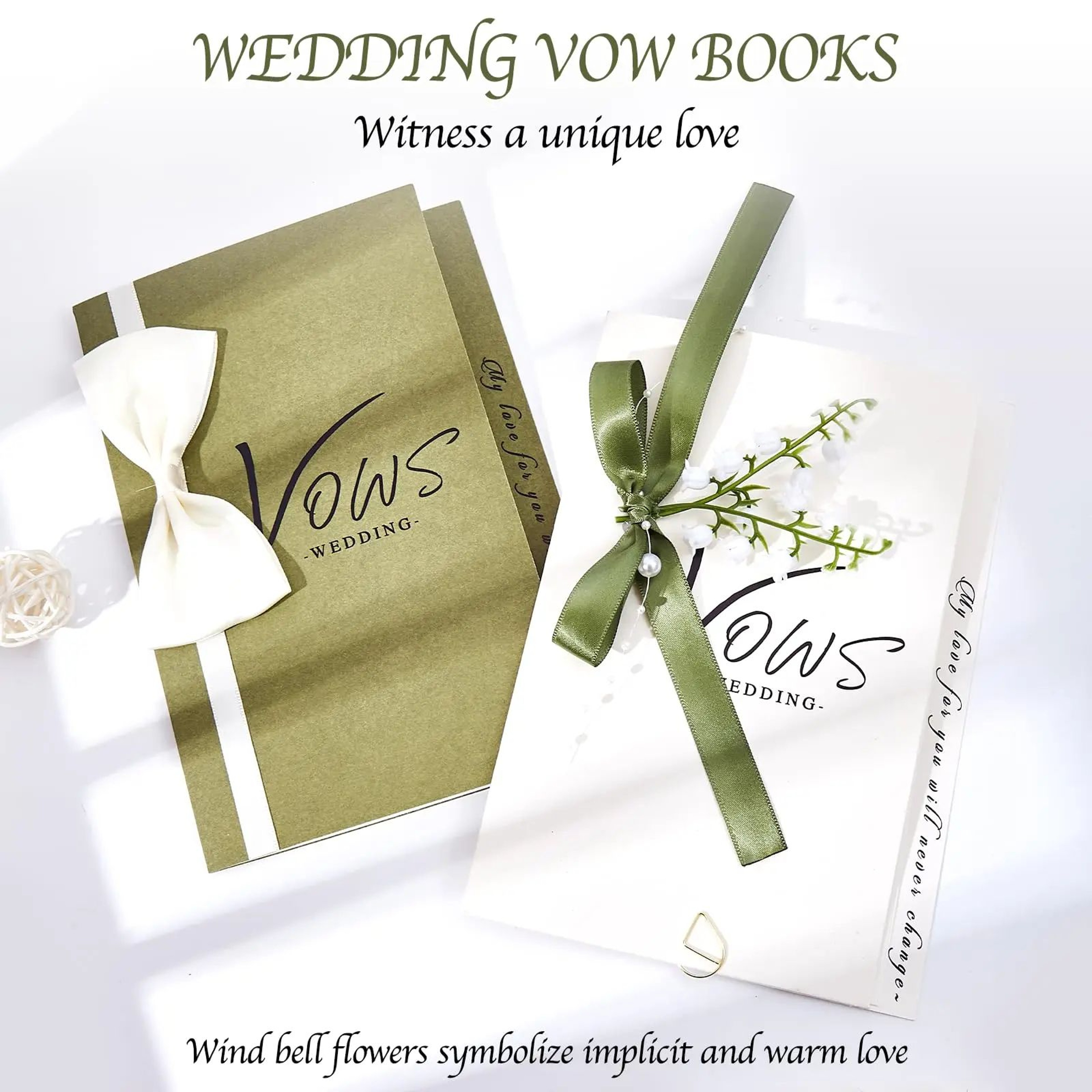 Minimalist Wedding Vow Book Set  Green  White Keepsake Vow Books For Bride  Groom With Lined Vows   7