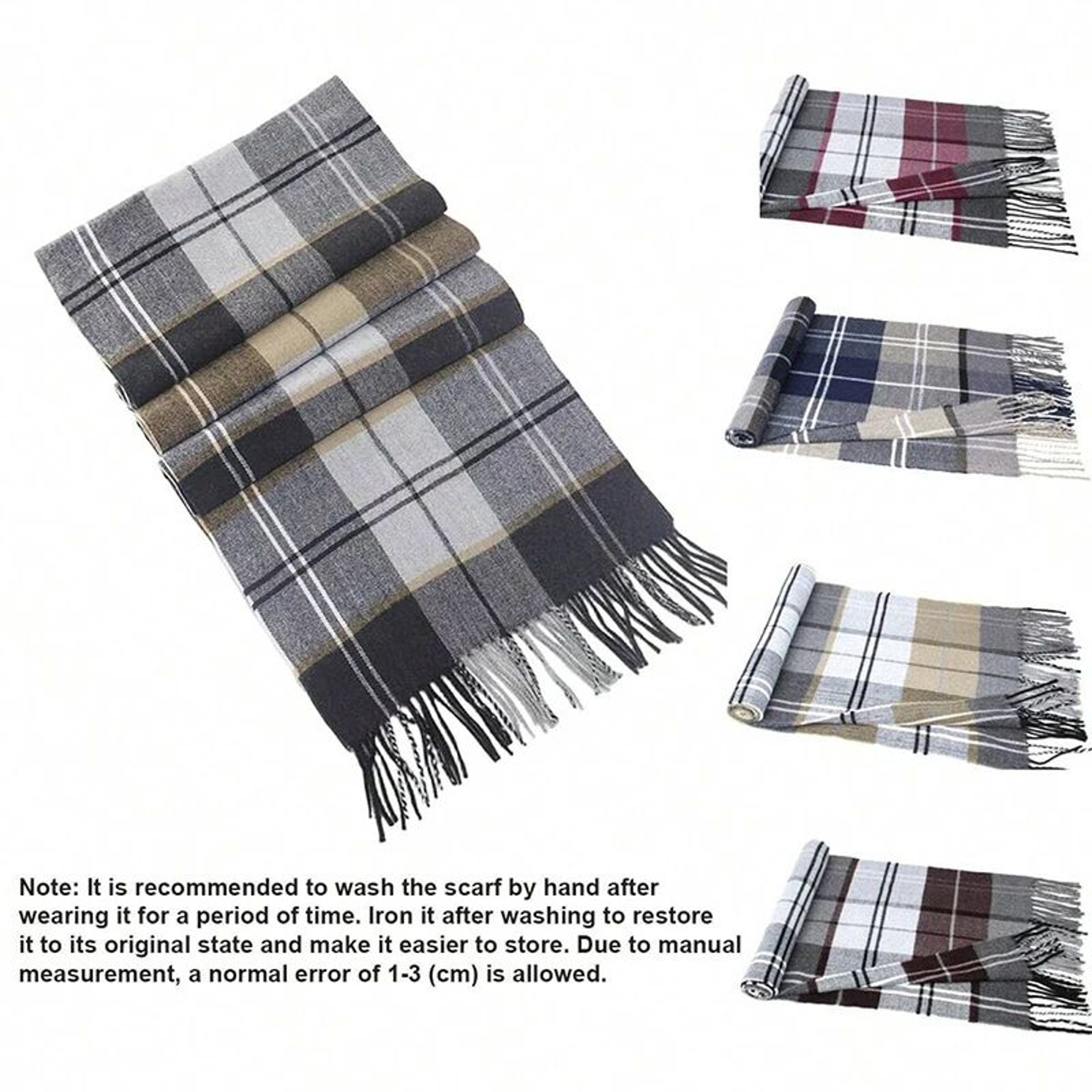 Classic Plaid Winter Scarf  Soft Cashmere Feel Fringe Shawl Wrap For Men  Women 2
