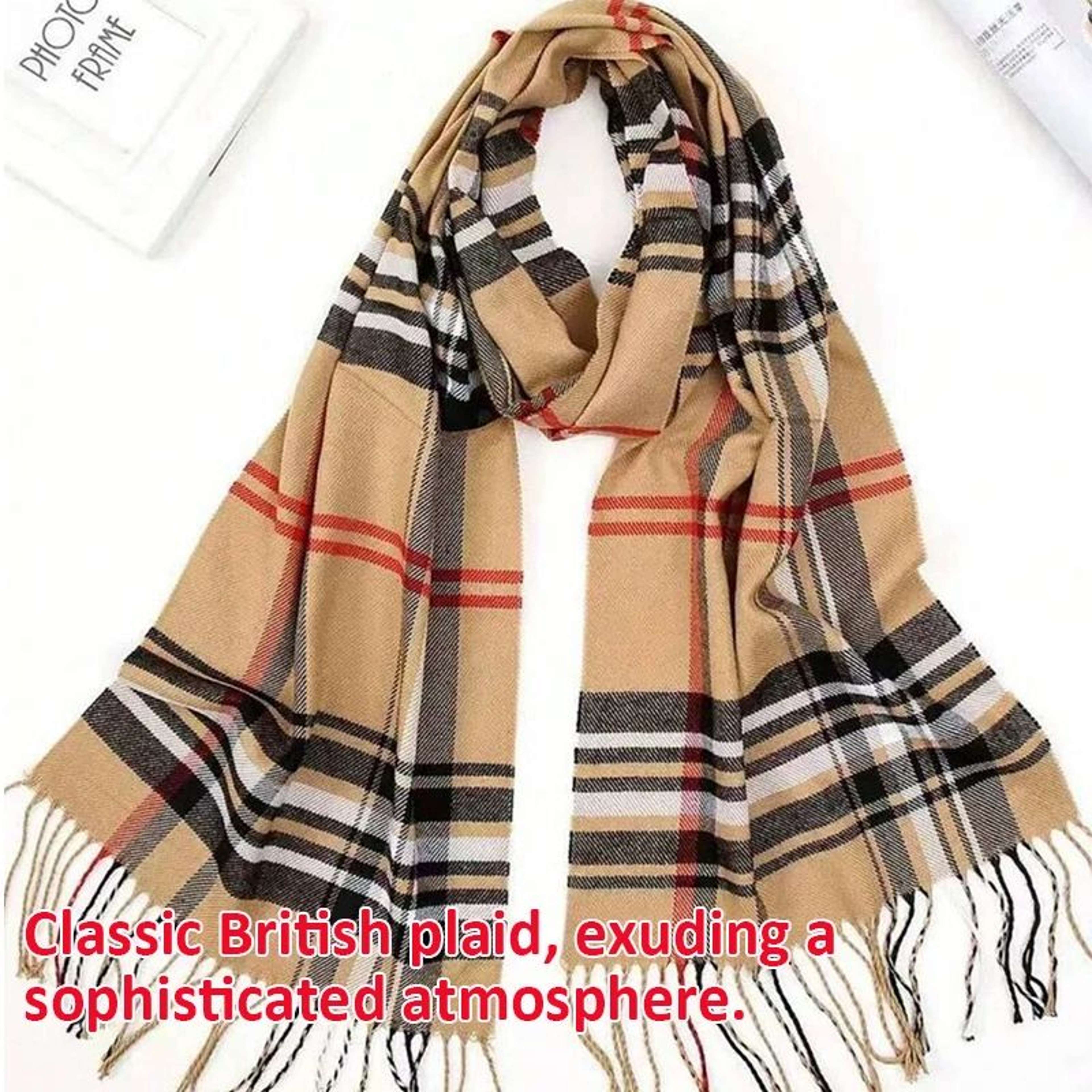 Classic Plaid Winter Scarf  Soft Cashmere Feel Fringe Shawl Wrap For Men  Women 11