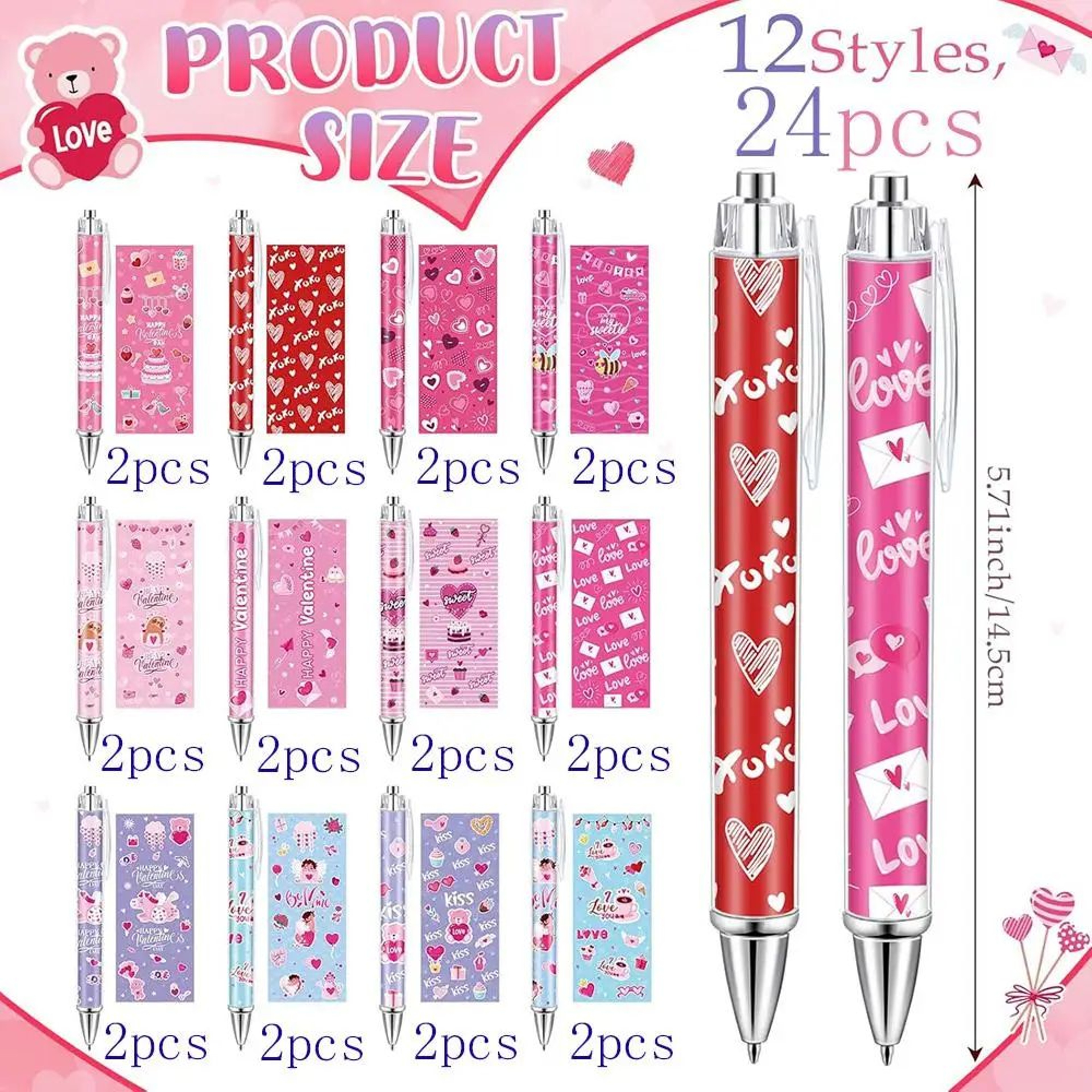 12pcs HeartShaped Ballpoint Pen Set  Valentines Day Gift Pens For School Office Weddings  Party Fav 12