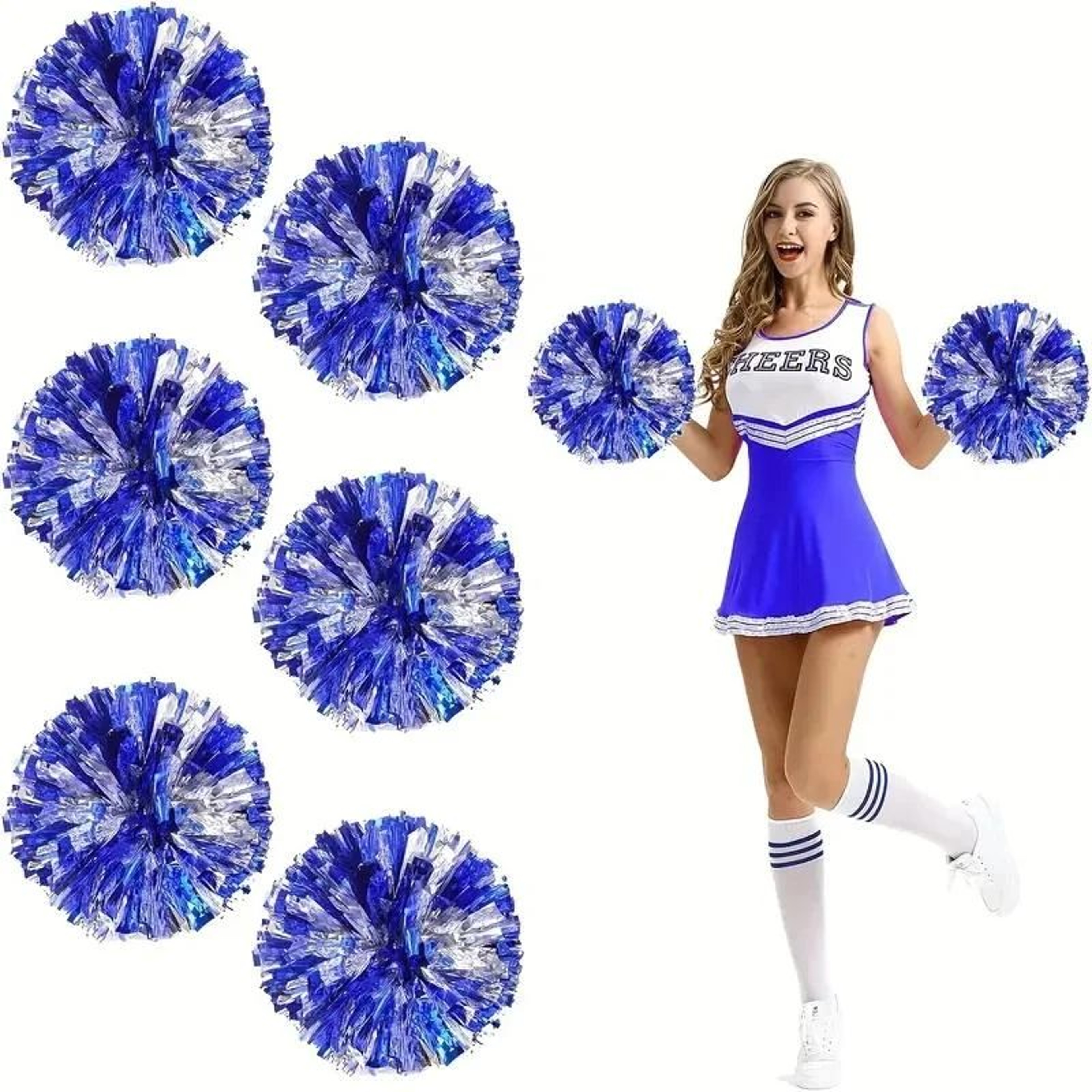 Blue  Silver Cheer Pom Poms  Lightweight HighIndex Plastic Cheerleading Pom Poms For Sports Dance   2