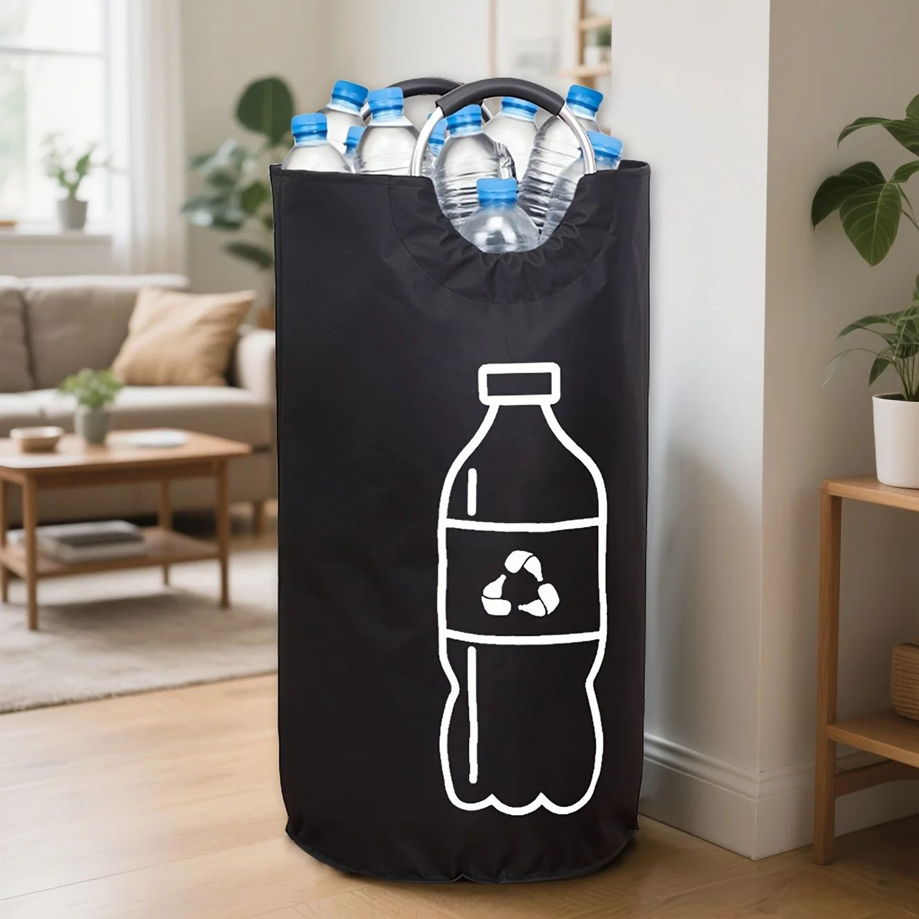 Foldable Recycling Bin  Large Collapsible Bottle Storage Basket With Metal Frame  NonWoven Fabric O 0