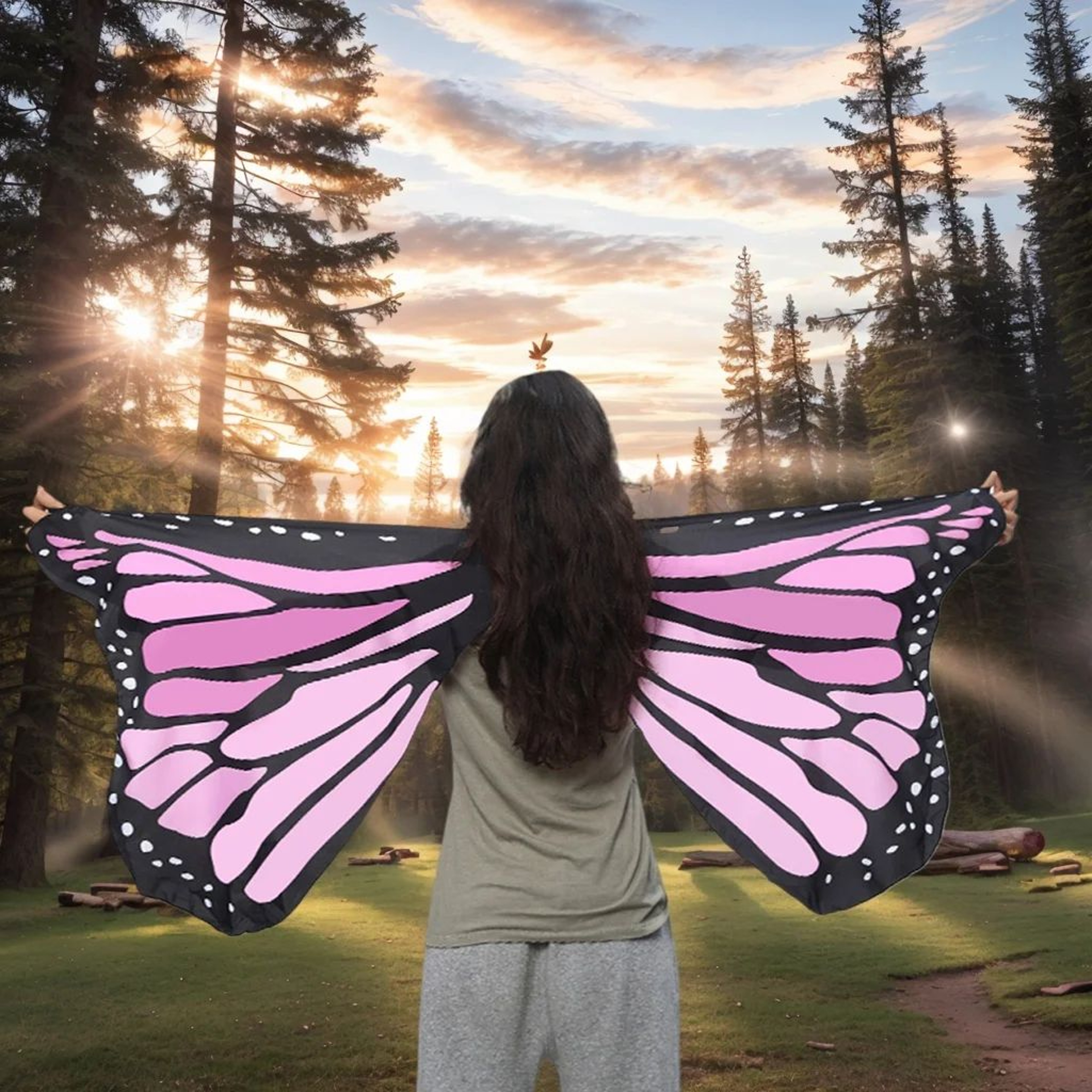 Womens Butterfly Wings Cape  Polyester Fairy Shawl Cosplay Costume Cloak  Festival DressUp Accessor 3