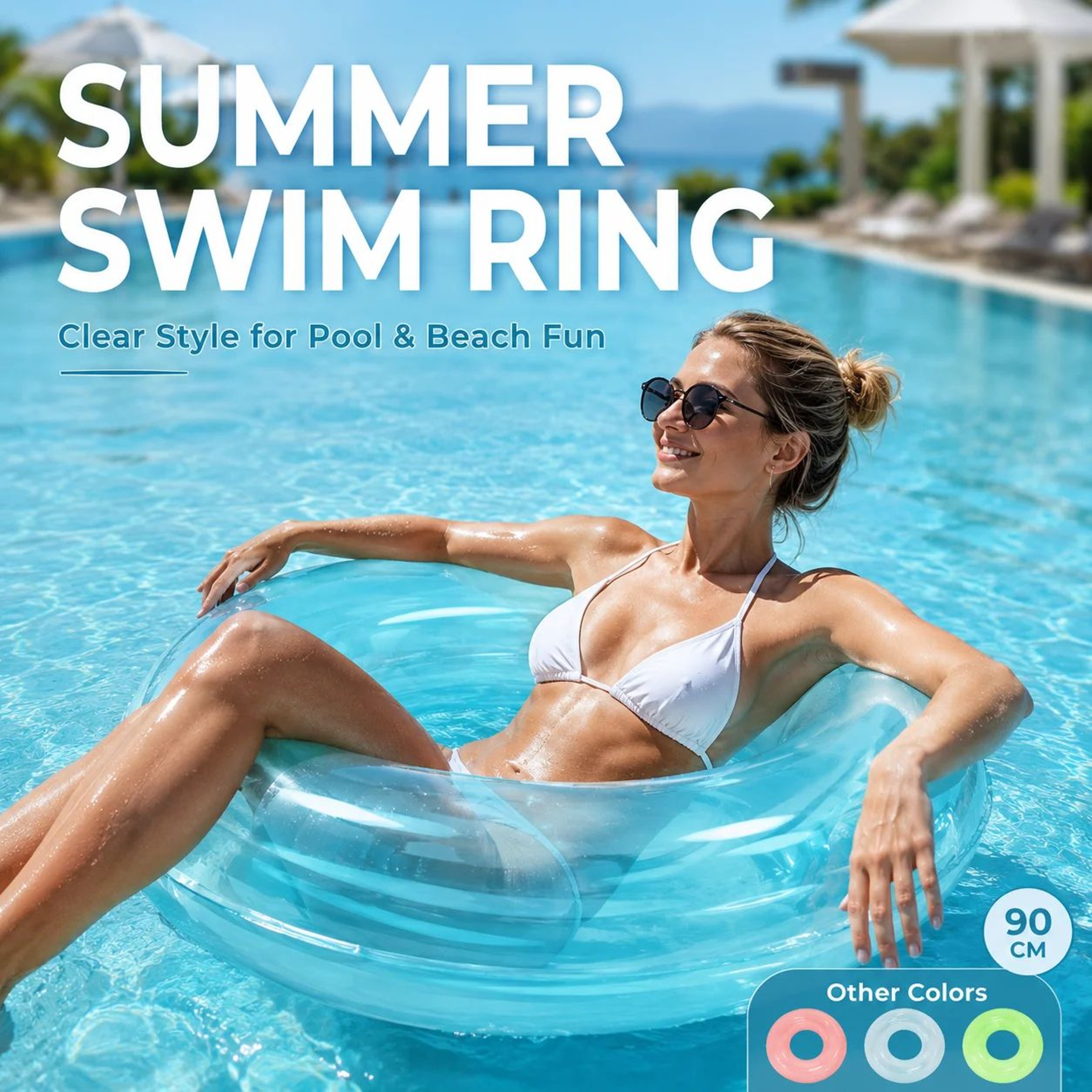 Transparent Inflatable Swim Ring Pool Float  Adult PVC Beach Tube With Handles  Glitter 354394 In 0