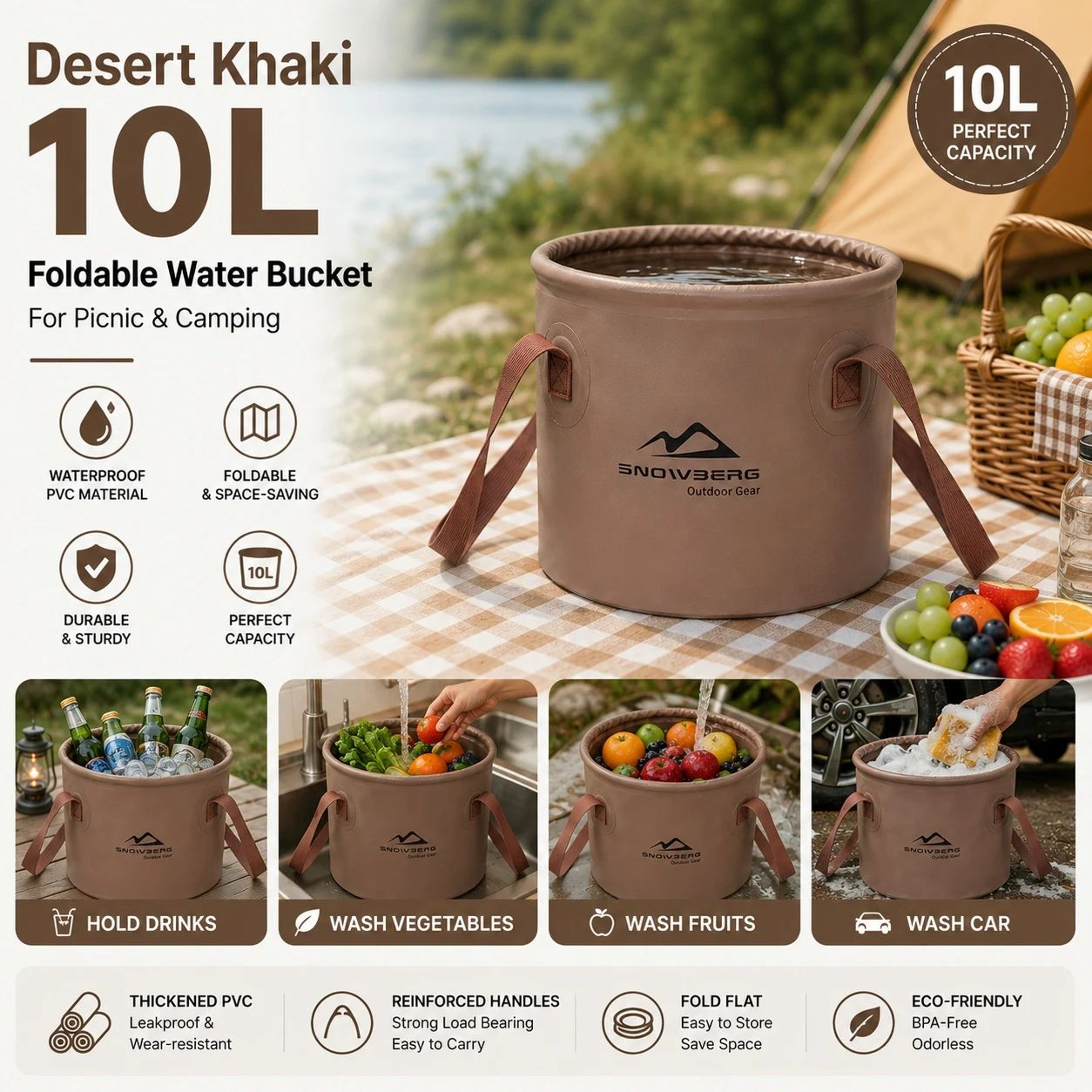 10L Portable Foldable Water Bucket  Waterproof PVC Collapsible Camping Fishing  Outdoor Utility Pai 6