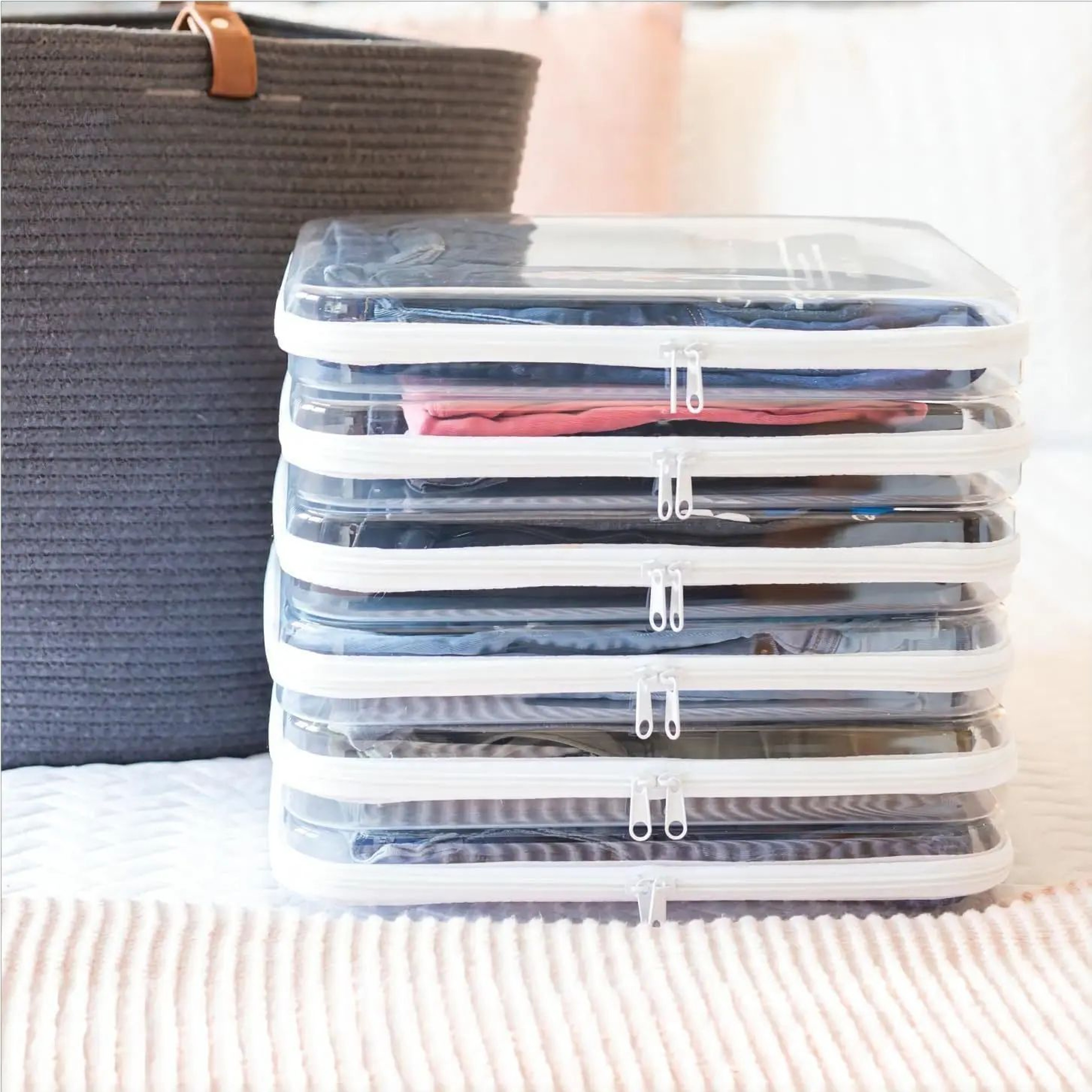 Clear Zippered Hard Plastic Storage Case  Stackable Organizer Bin For Makeup Pencils Toys  Craft Su 0