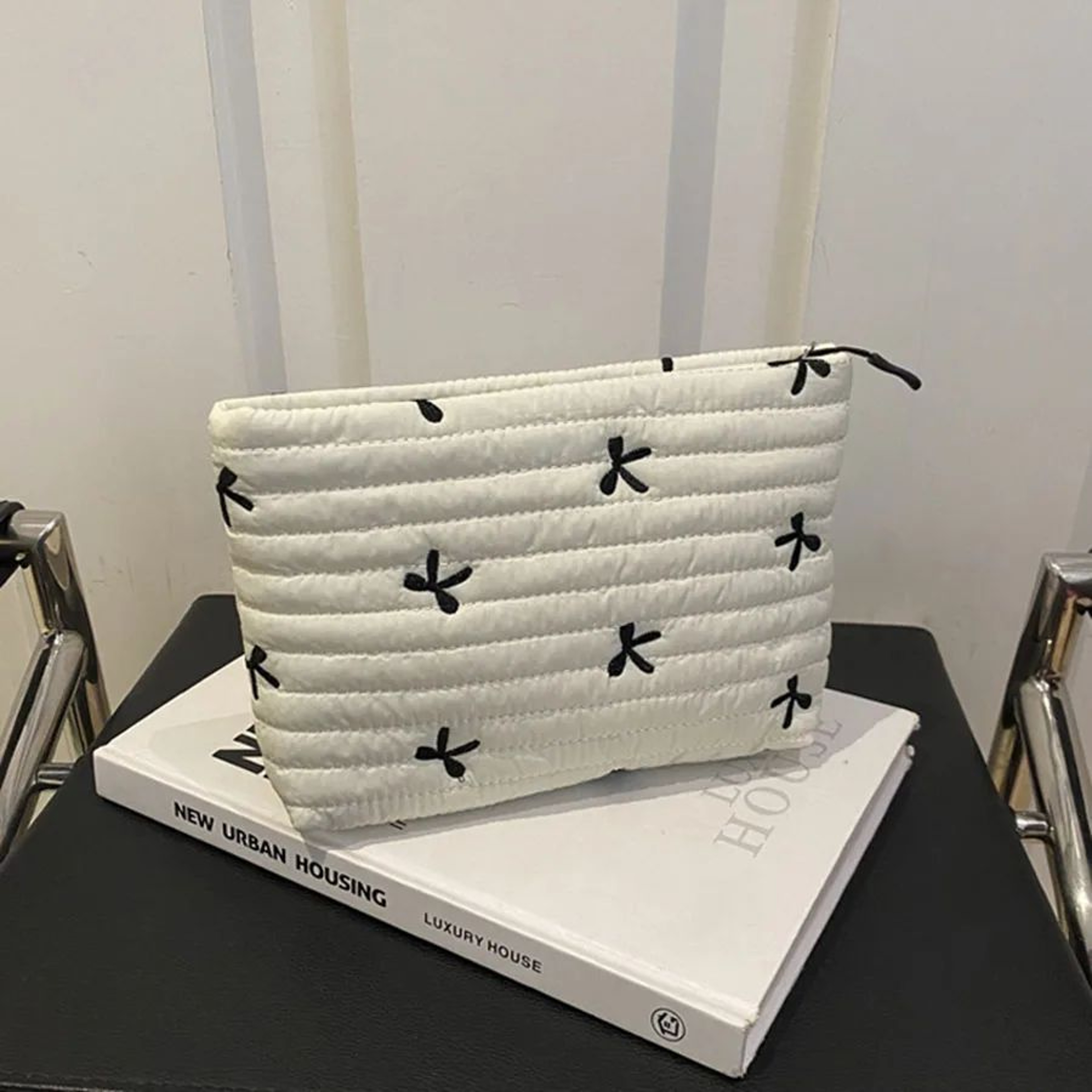 Cute Embroidered Bow Makeup Bag  Large Capacity Zipper Cosmetic Pouch  Travel Toiletry Storage Orga 7