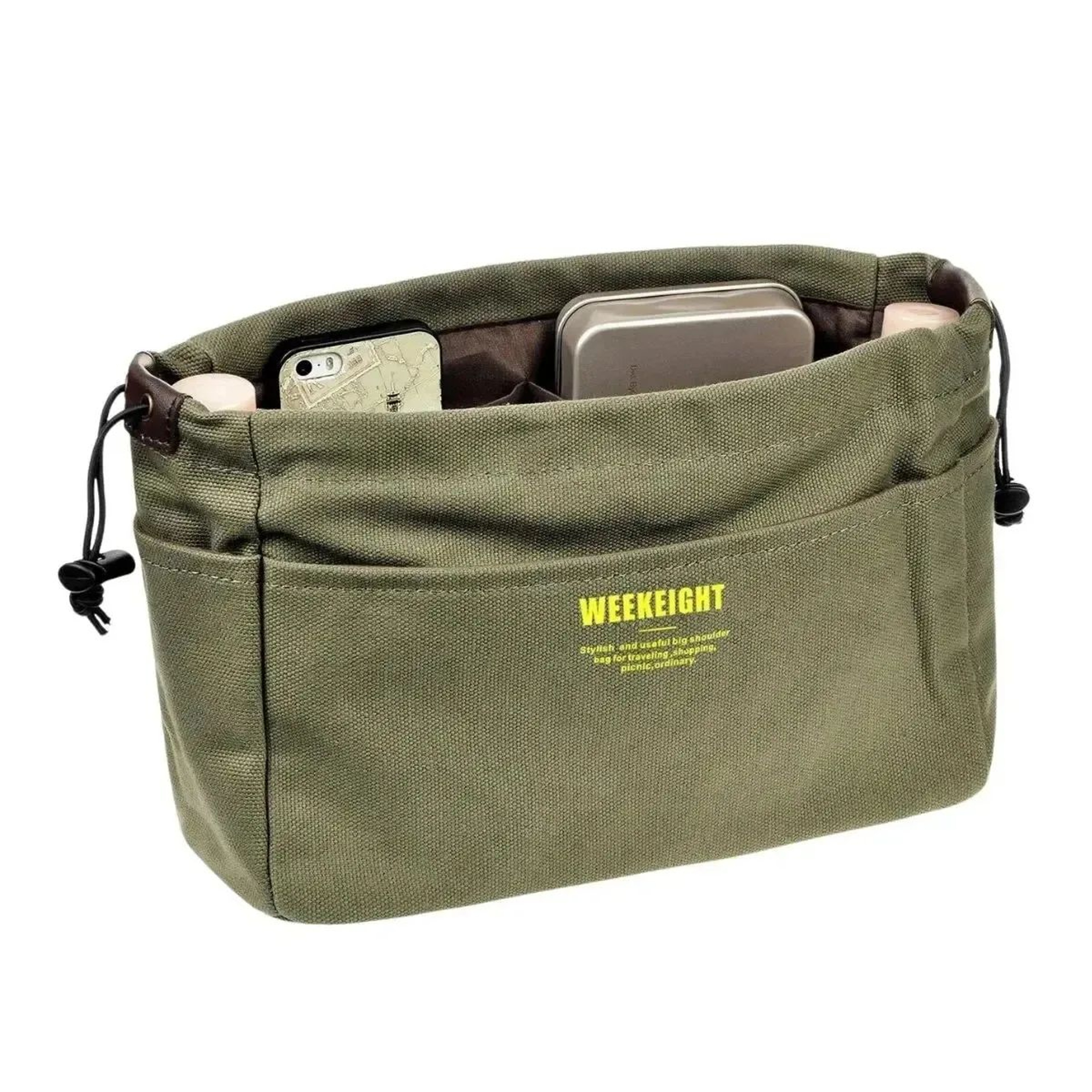 Drawstring Canvas Storage Organizer  MultiPocket Lightweight Travel Bag Insert For Handbags  Totes 10