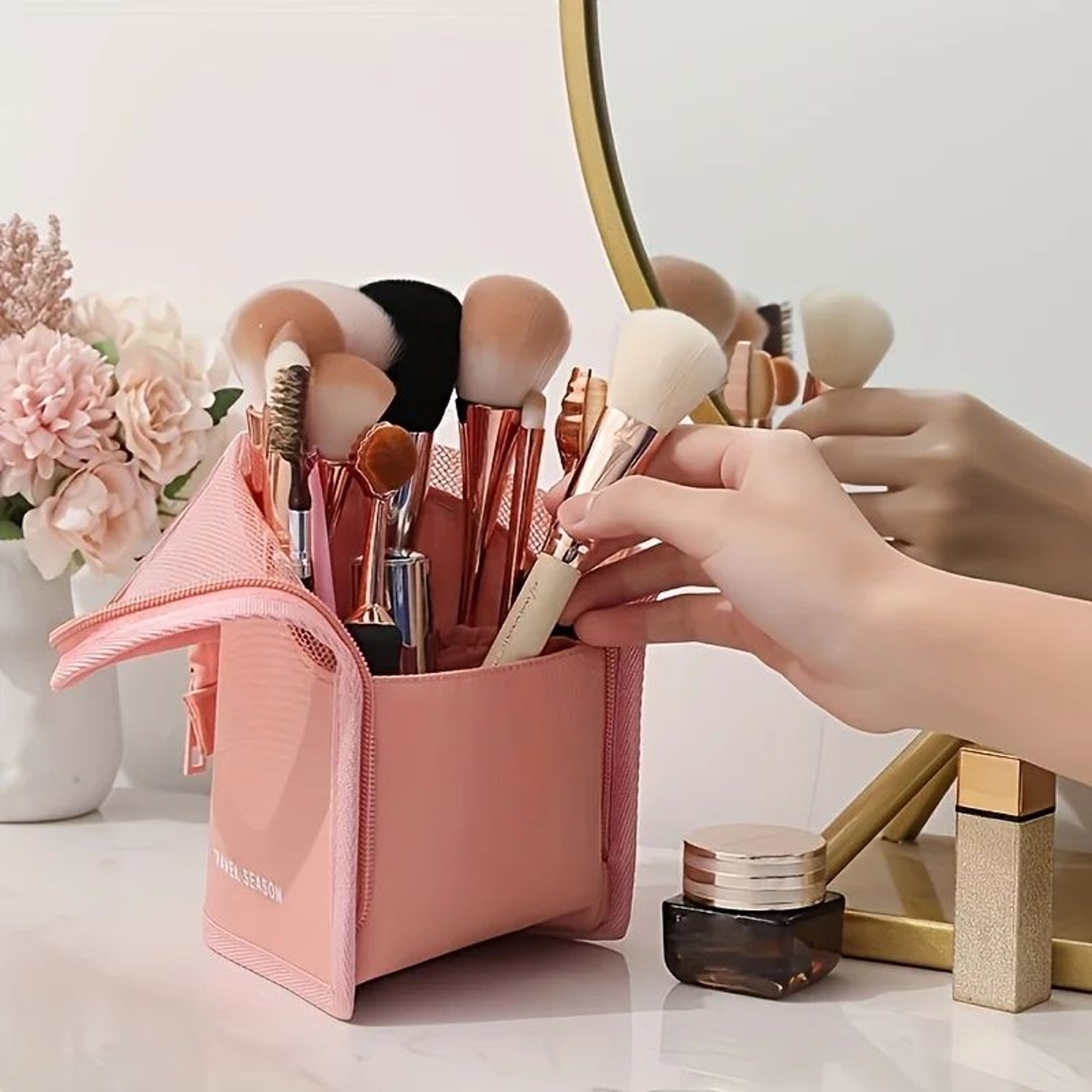 Vertical Oxford Makeup Bag  Large Capacity Cosmetic Organizer  Portable Pencil Case For Women 4