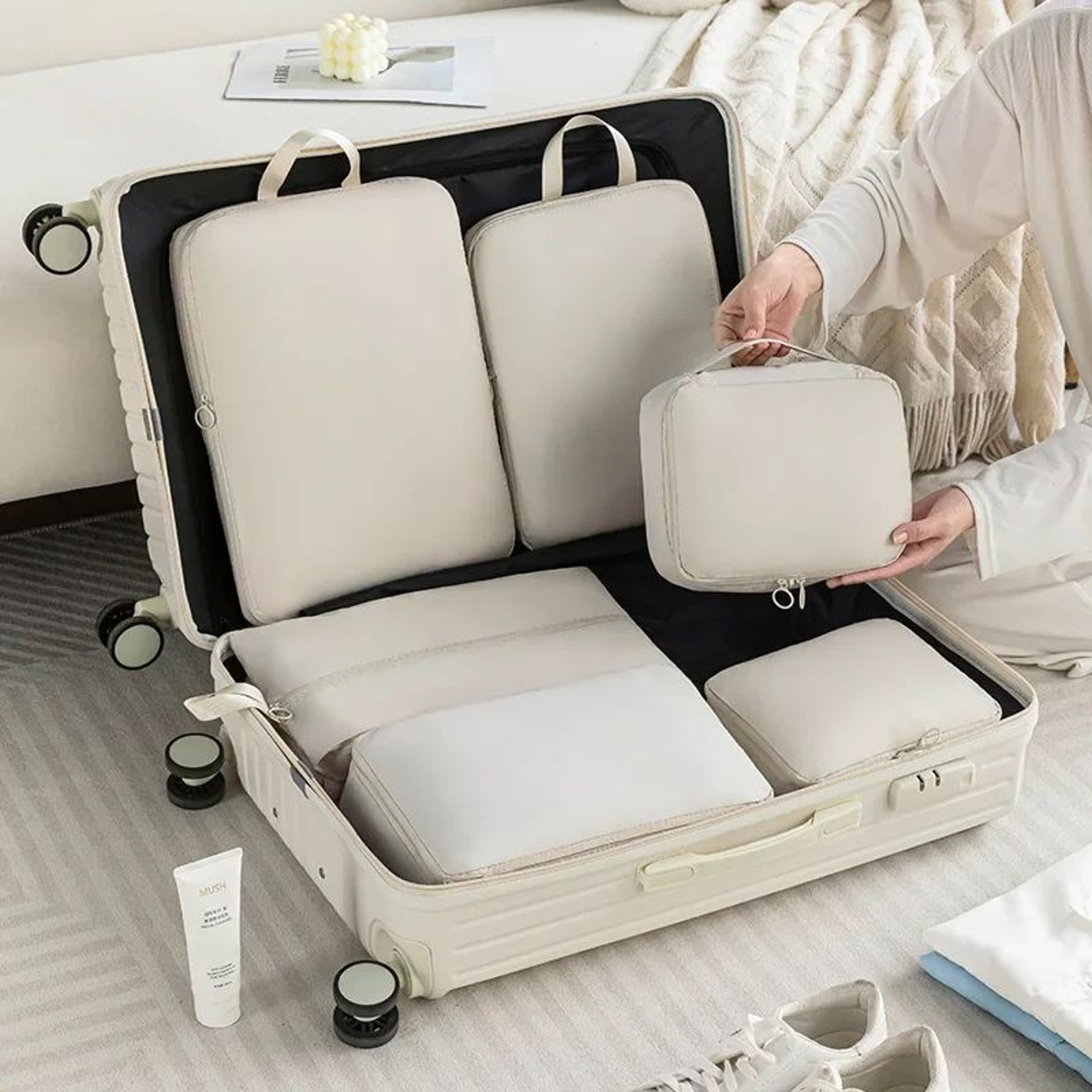 6pcs Waterproof Travel Storage Bag Set  Packing Cubes Shoe Bag  Makeup Organizer For Suitcase Lugga 1