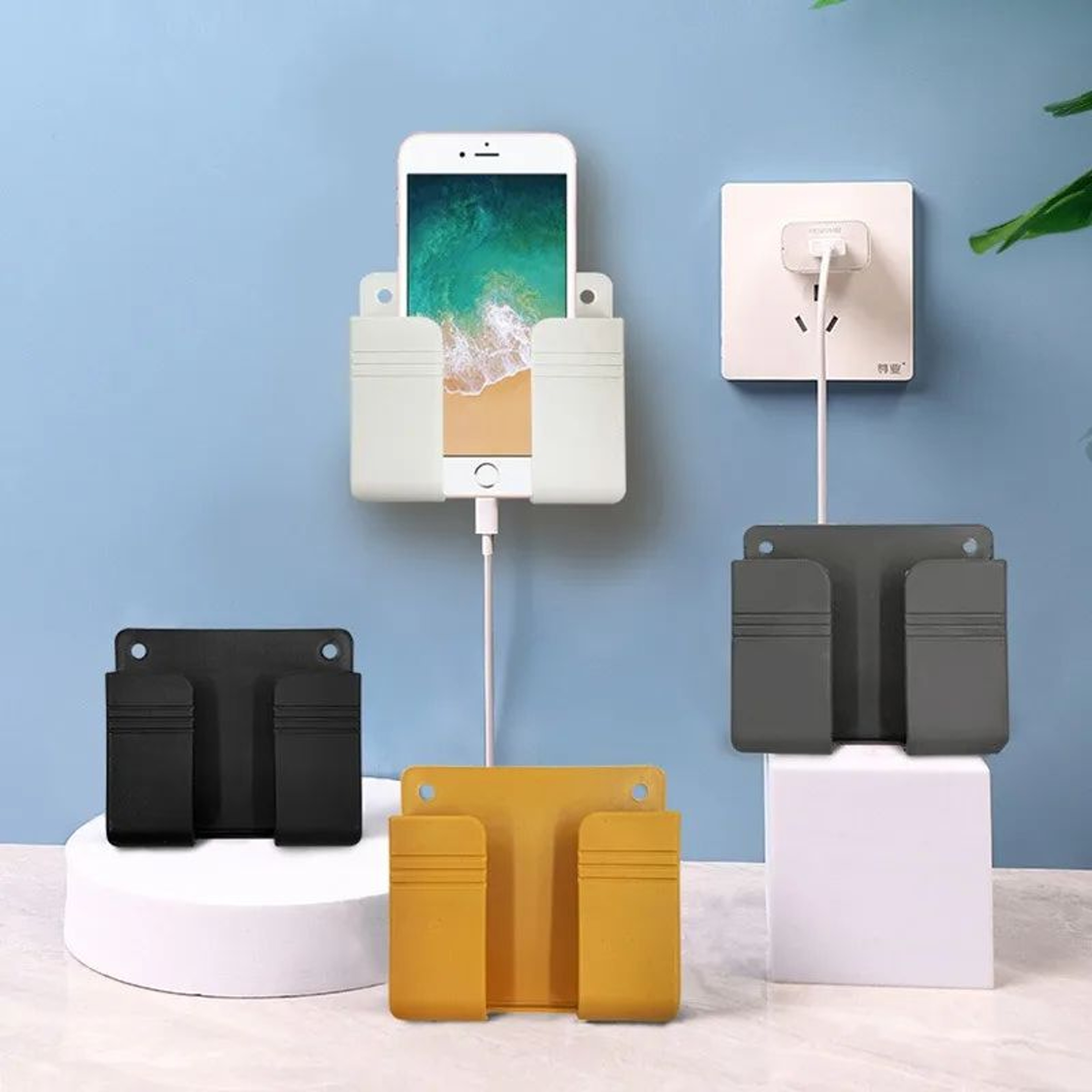 WallMounted Remote Control  Phone Holder  NoDrill SelfAdhesive Storage Organizer For Mobile Chargin
