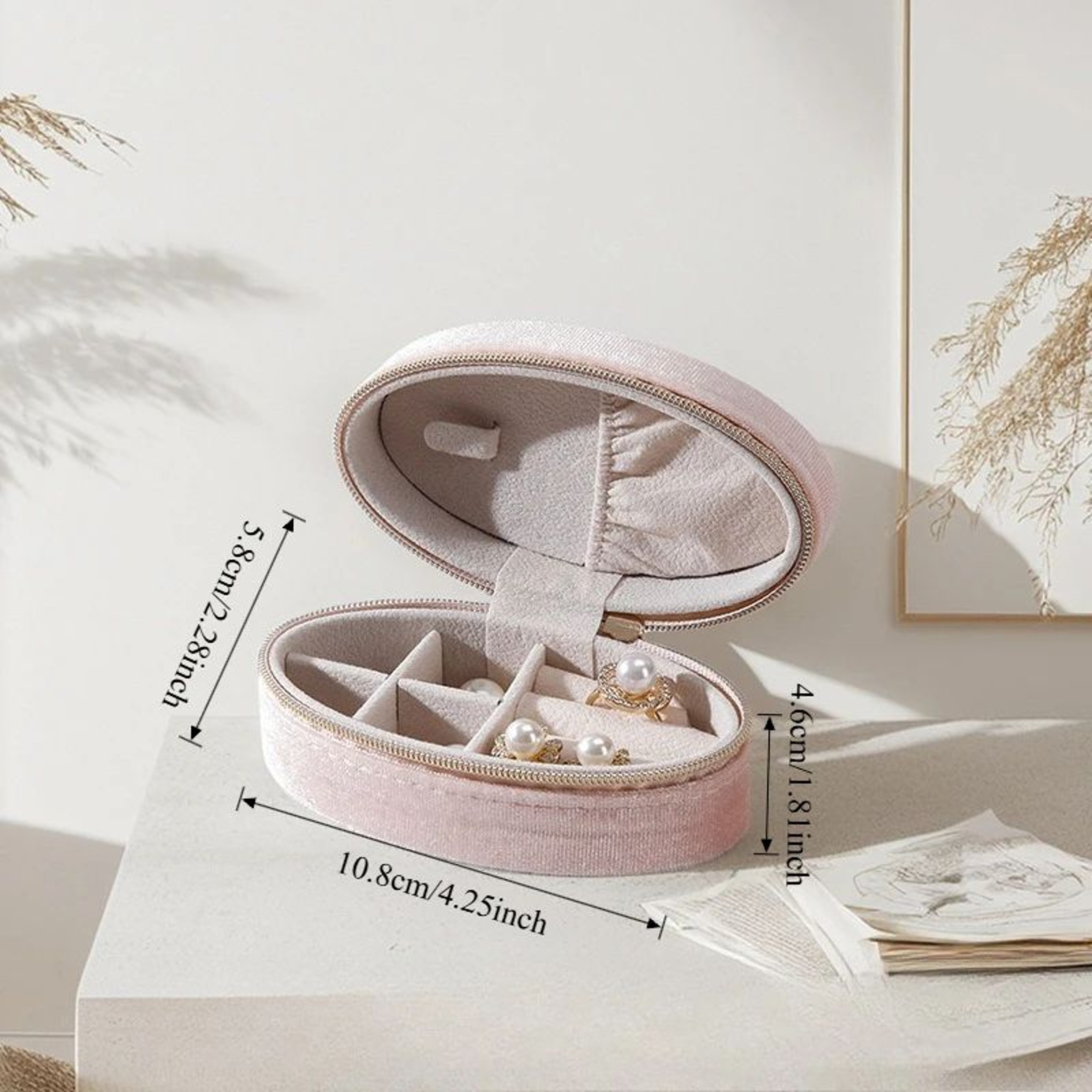 Luxury Velvet Jewelry Storage Box  Portable Oval Travel Case For Rings Earrings  Small Accessories 5