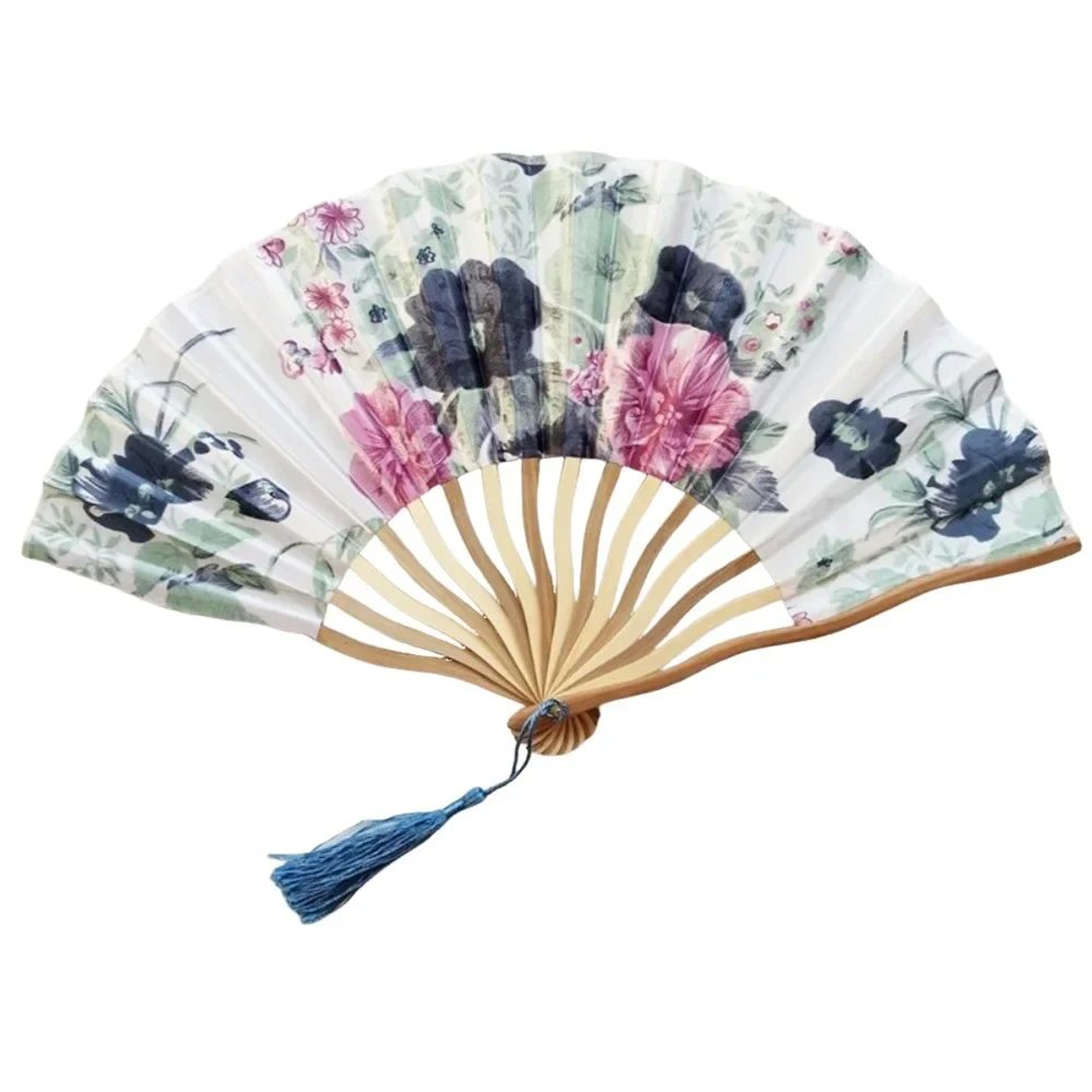 Vintage Silk Folding Hand Fan  Bamboo Chinese Dance Fan With Colorful Tassel For Weddings Parties   11