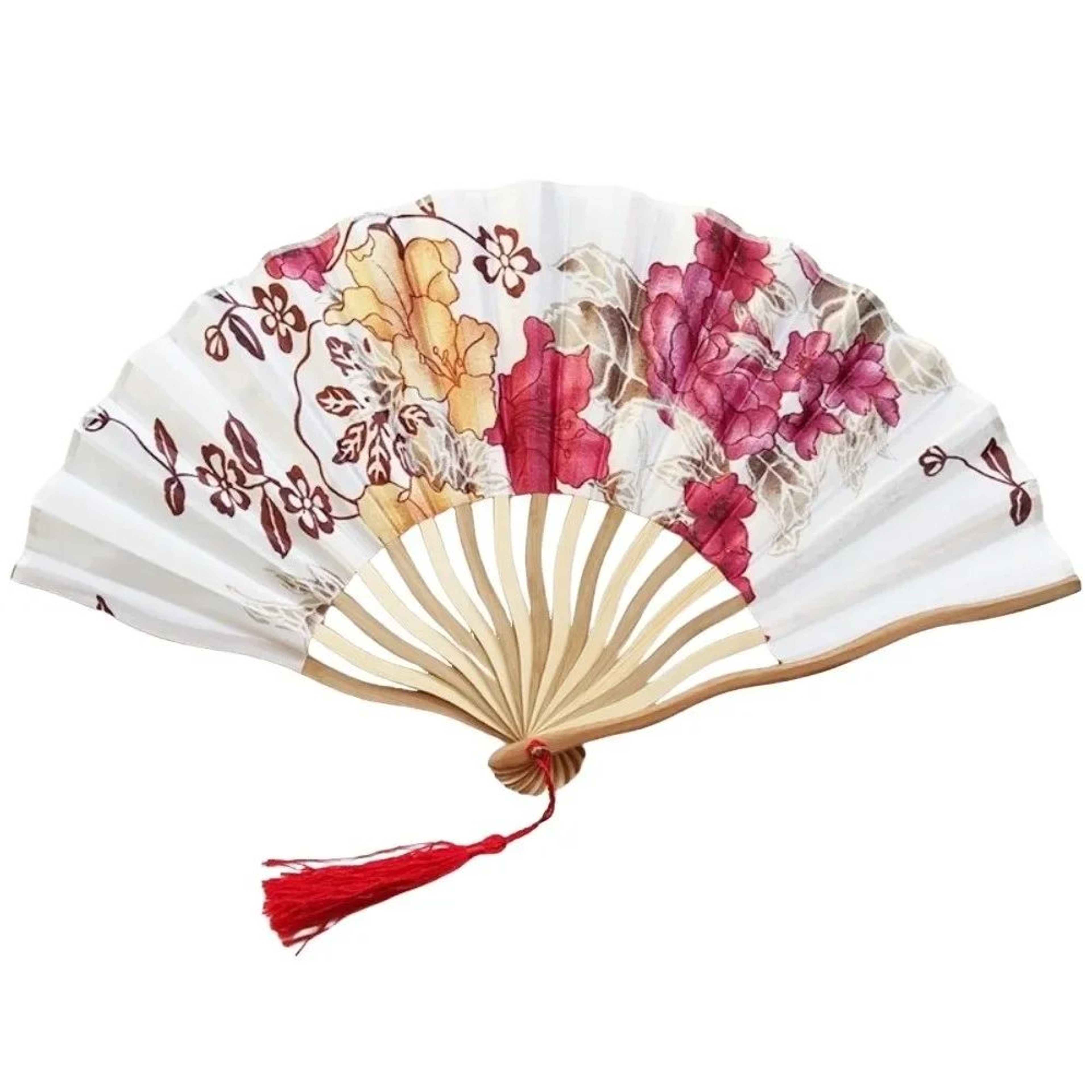 Vintage Silk Folding Hand Fan  Bamboo Chinese Dance Fan With Colorful Tassel For Weddings Parties   18